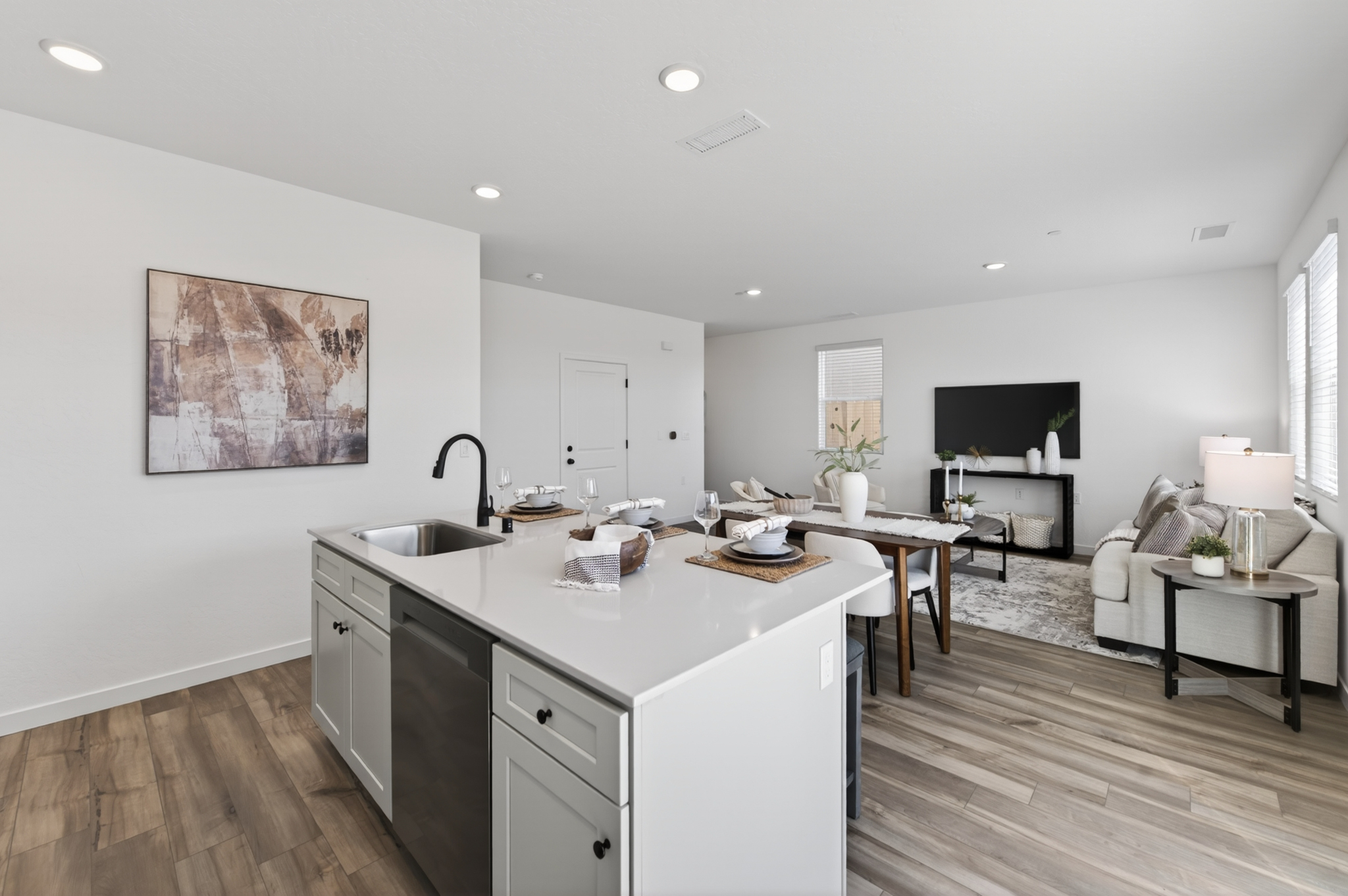 A kitchen with a large island.