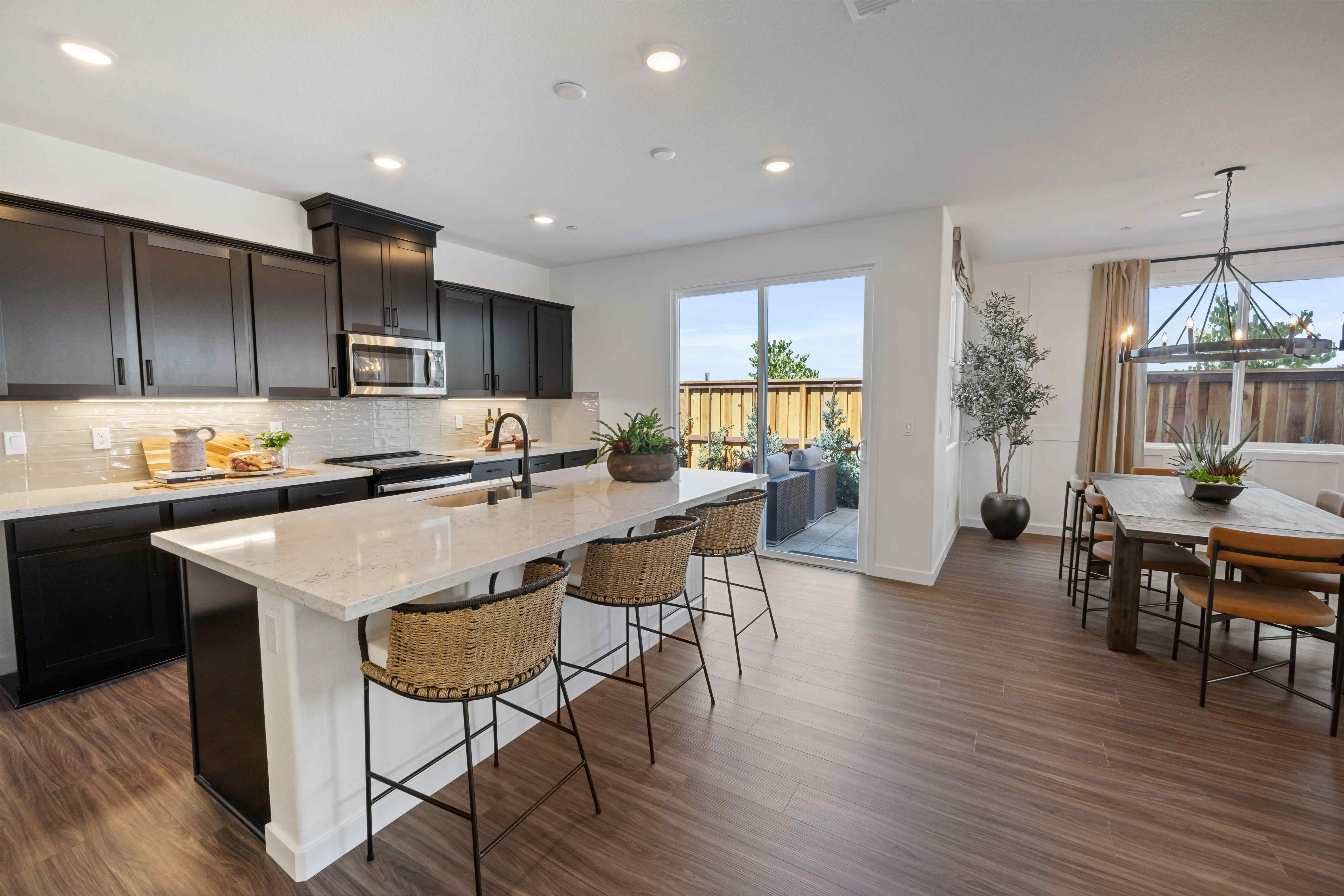 A kitchen with a large island.