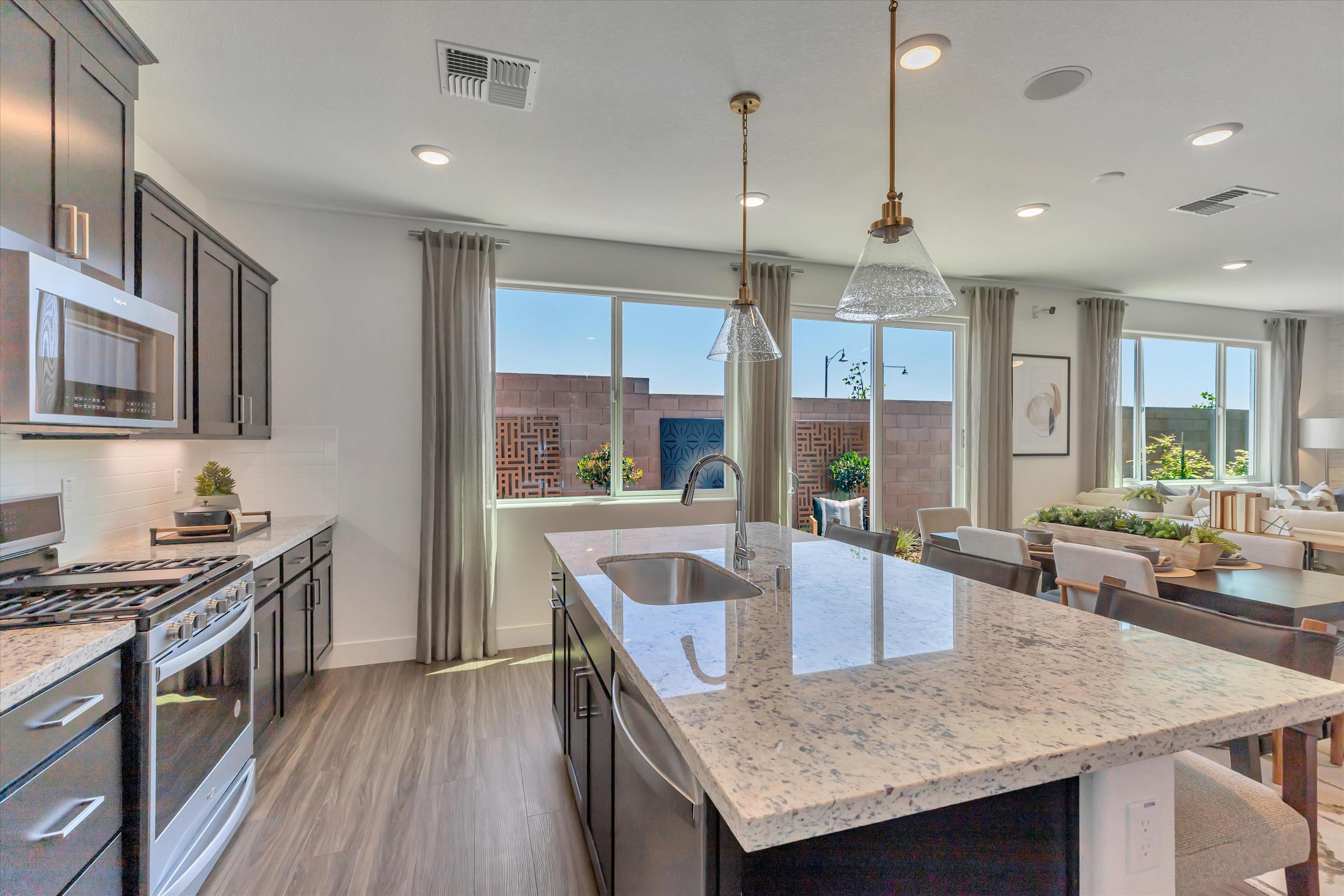 A kitchen with a large island.