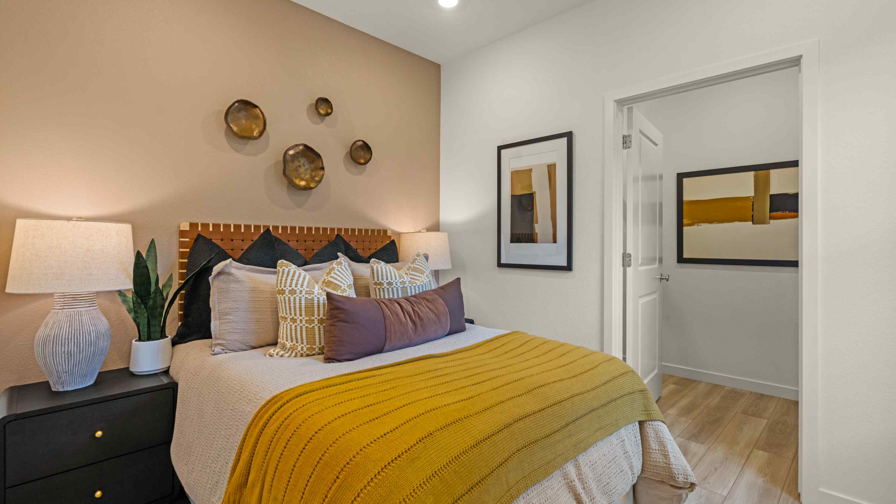 A bed in a room.
