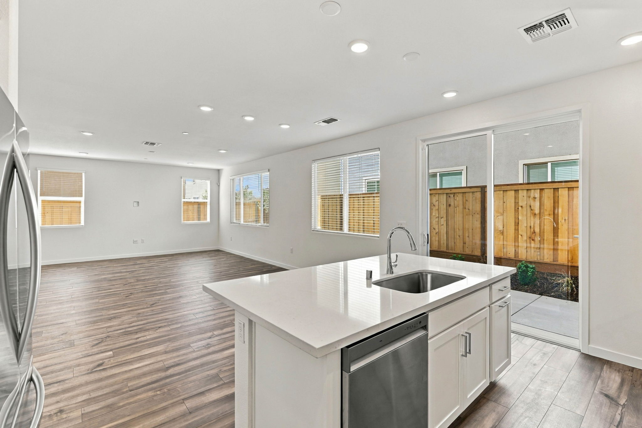 A kitchen with a large island.