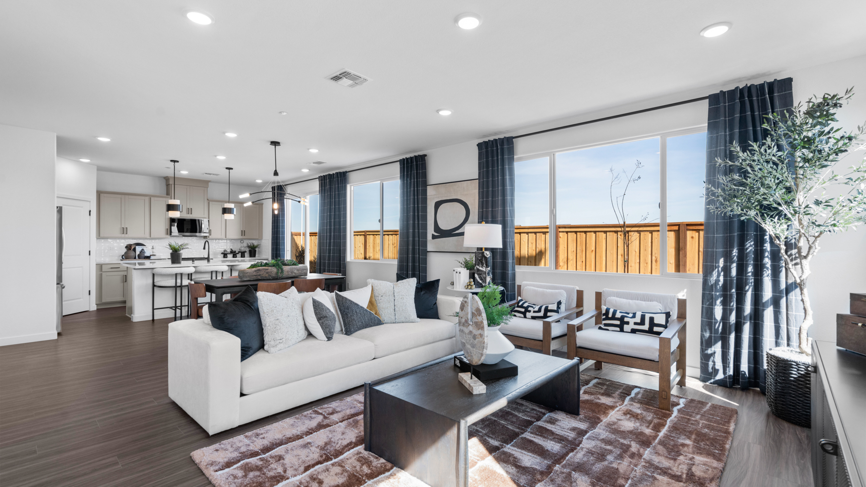 A living room with a large window.