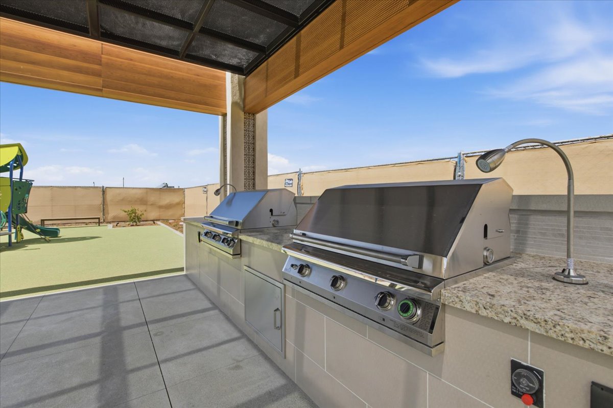 A kitchen with a large oven.