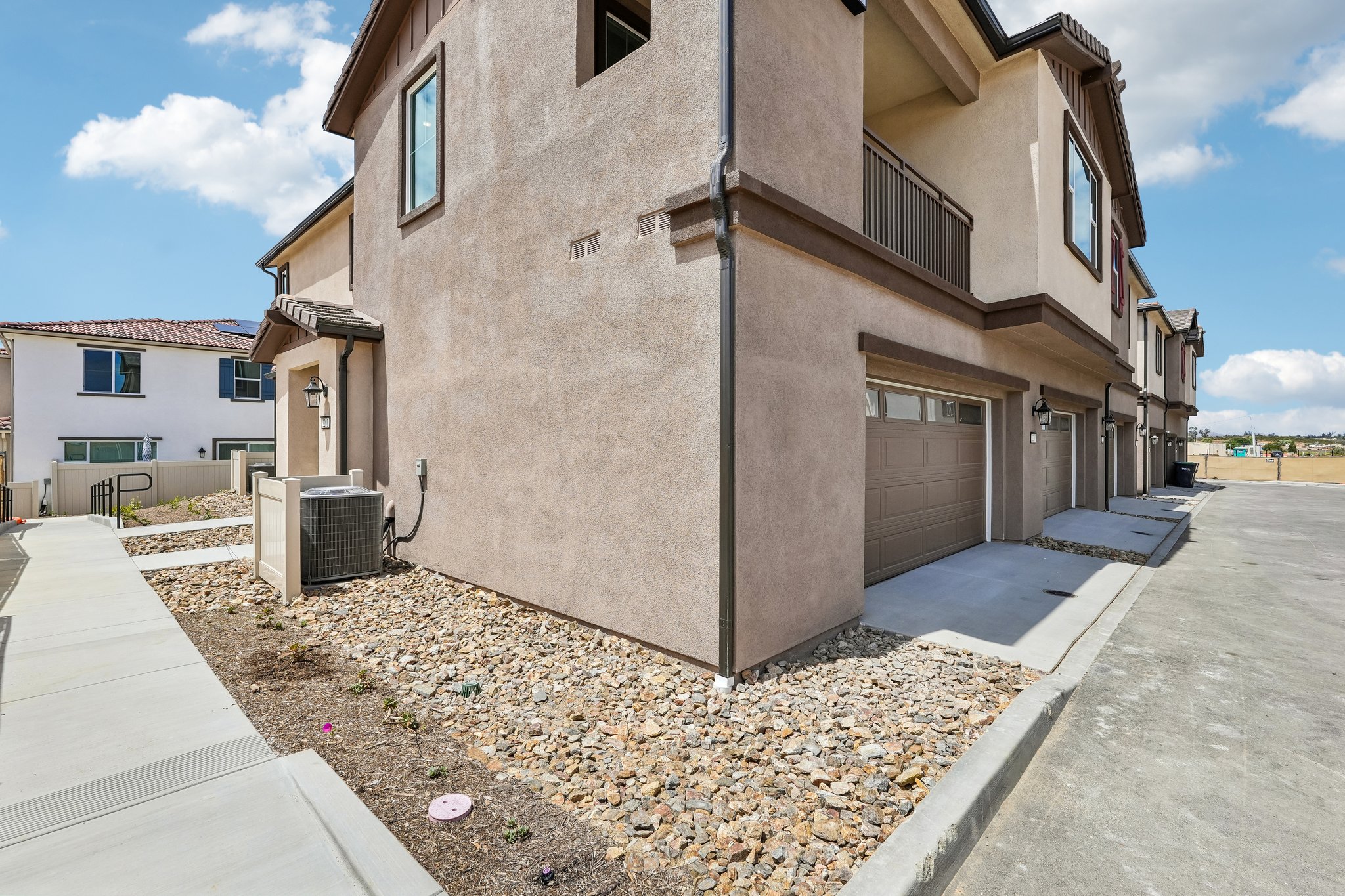 A building with a garage.