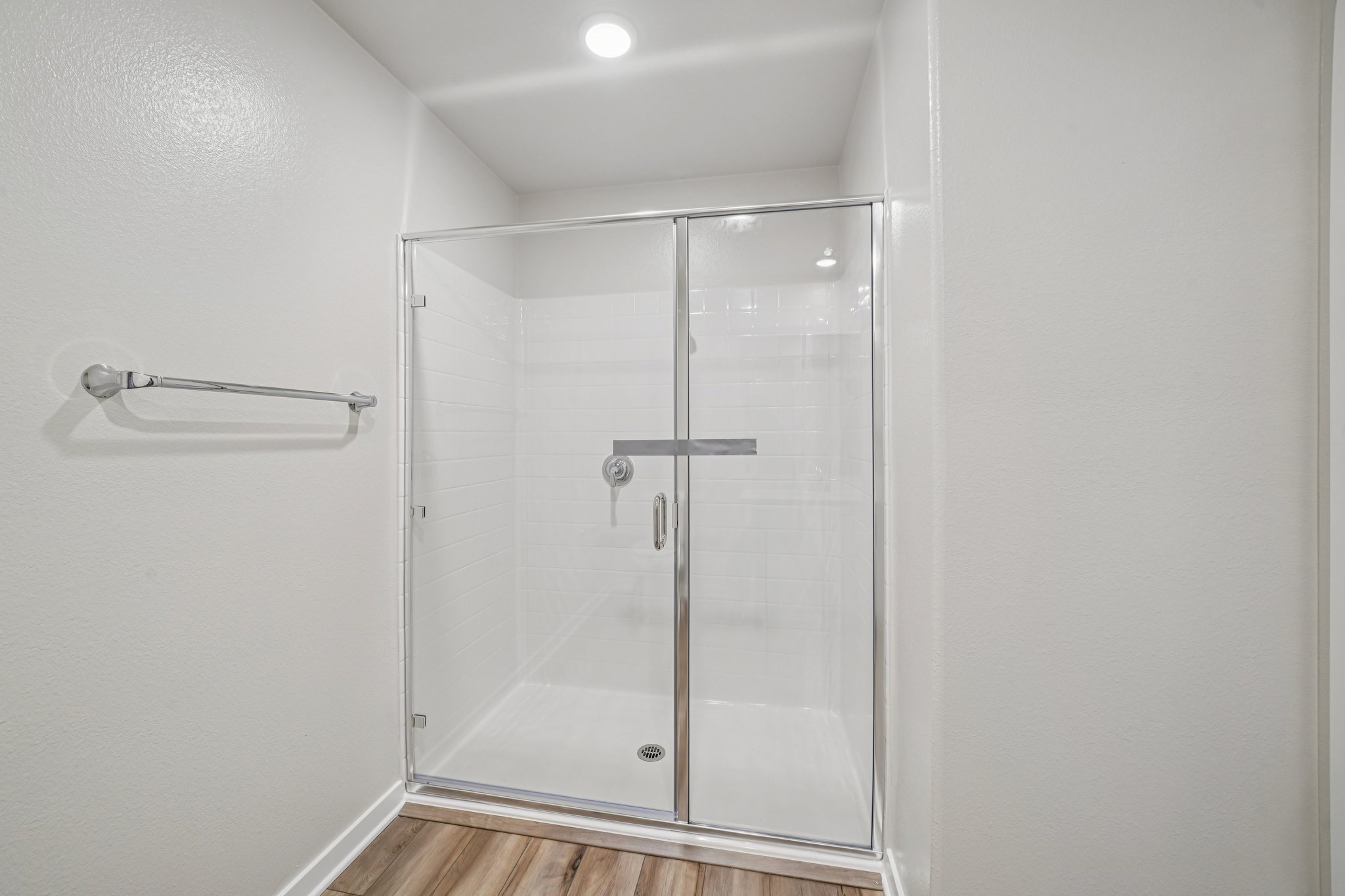 A shower in a room.