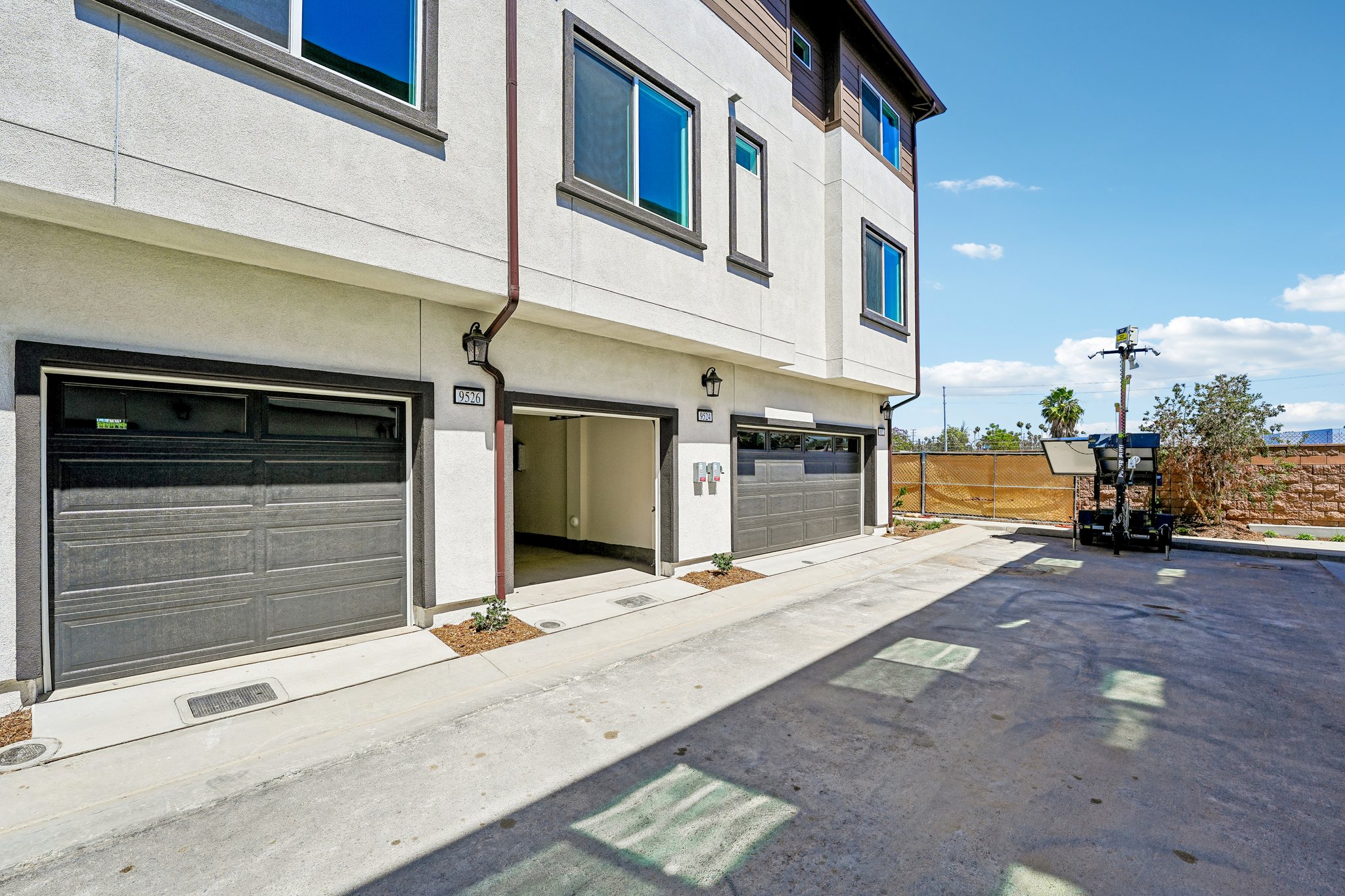 A building with a garage.