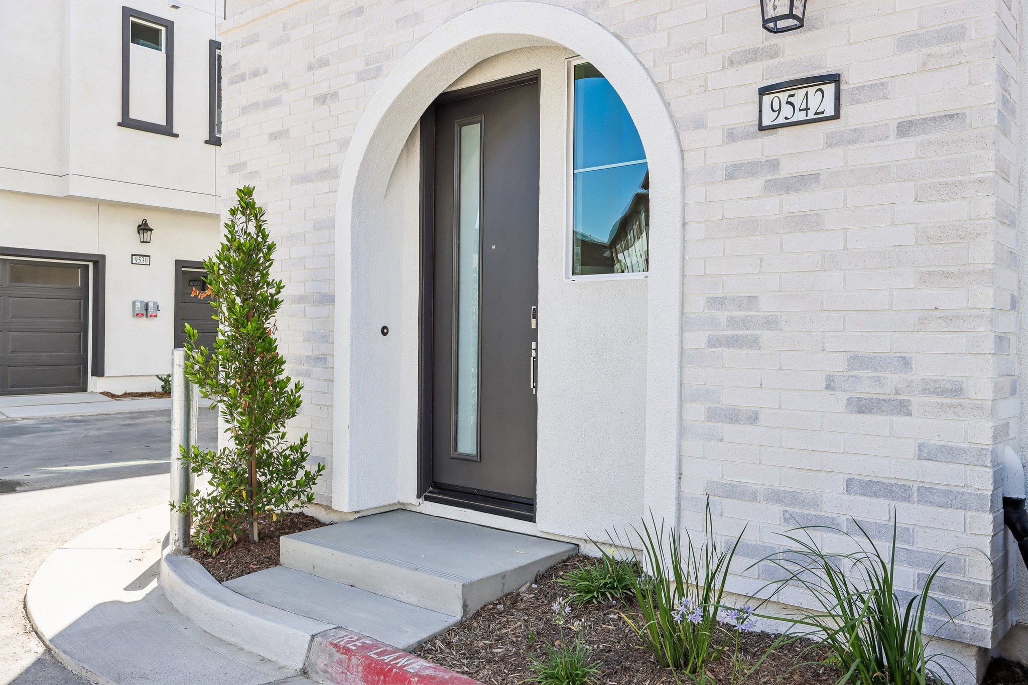 A building with a door and windows.