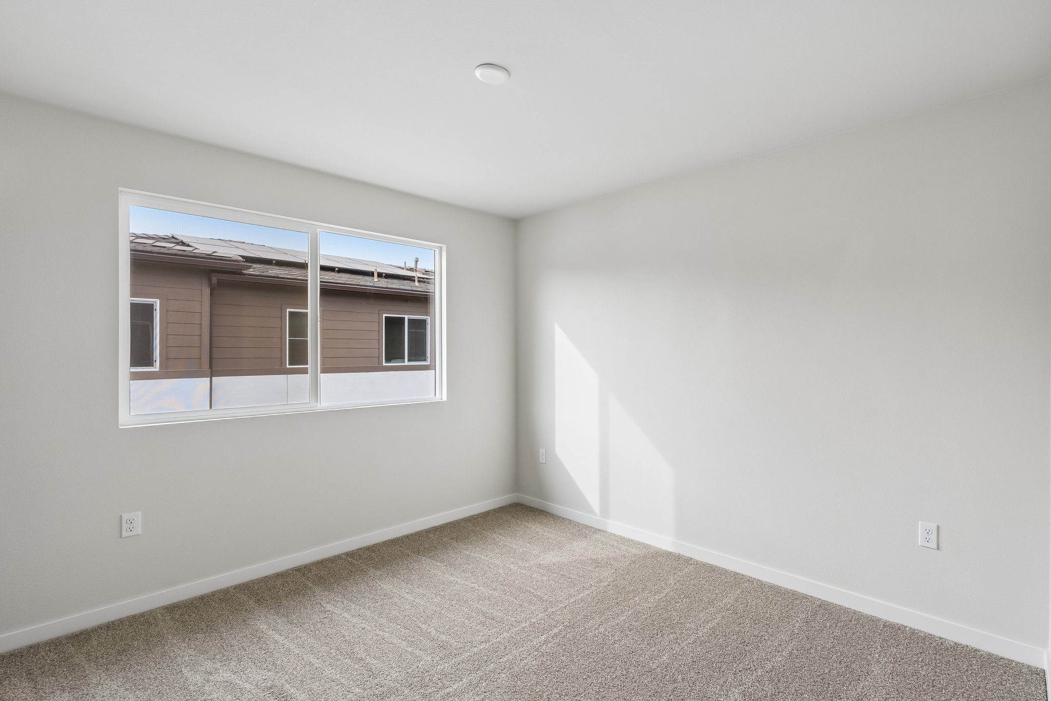 A room with a window and a carpet.
