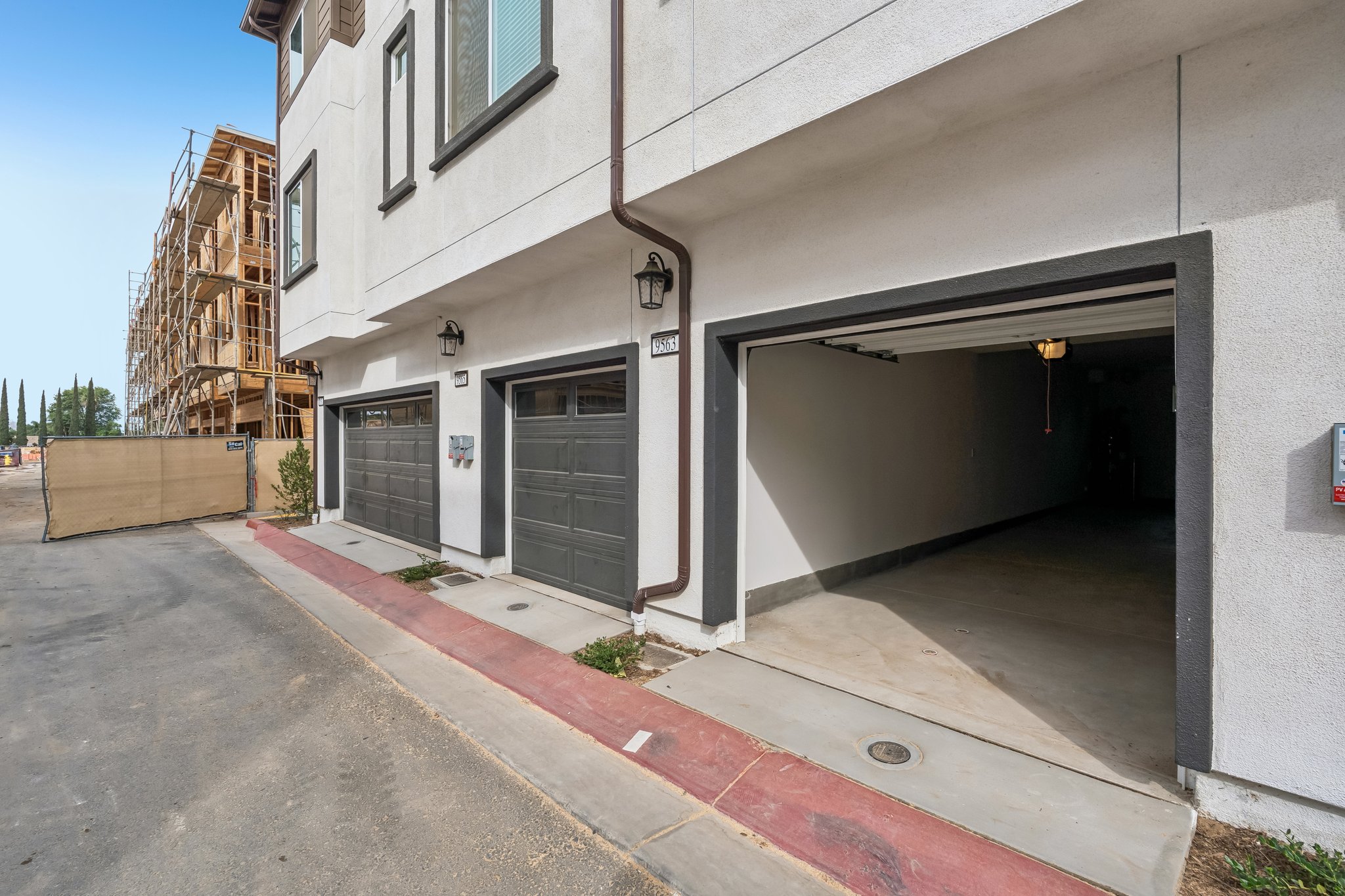 A building with a garage.