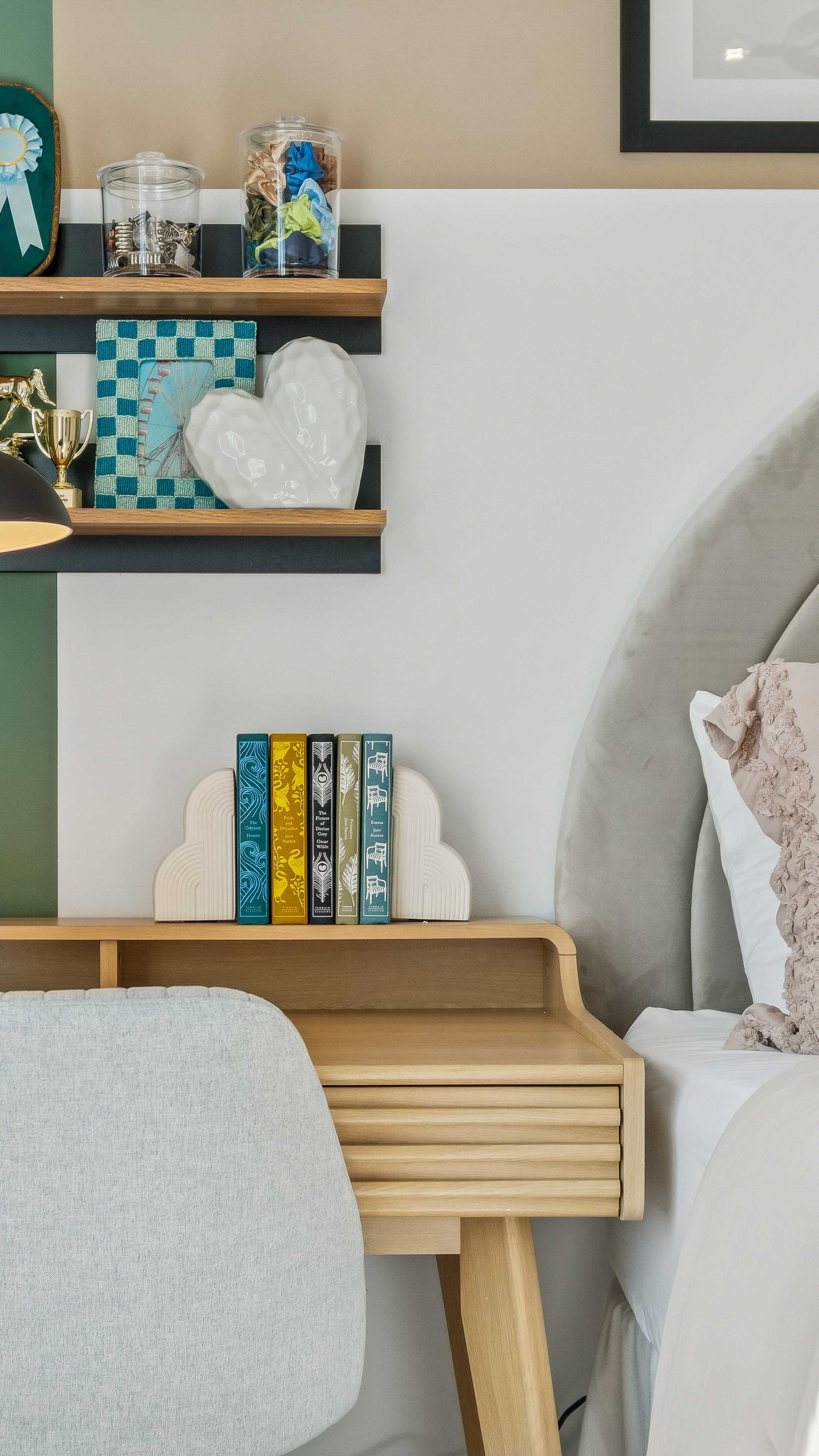 Oak Floor Plan Model Photo in guest bedroom with professionally designed interior features at North Copper Canyon Find your Dream Home in Surprise AZ with Community Amenities. 