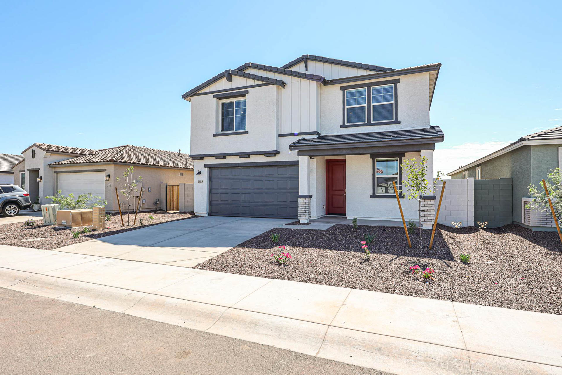 A house with a driveway.