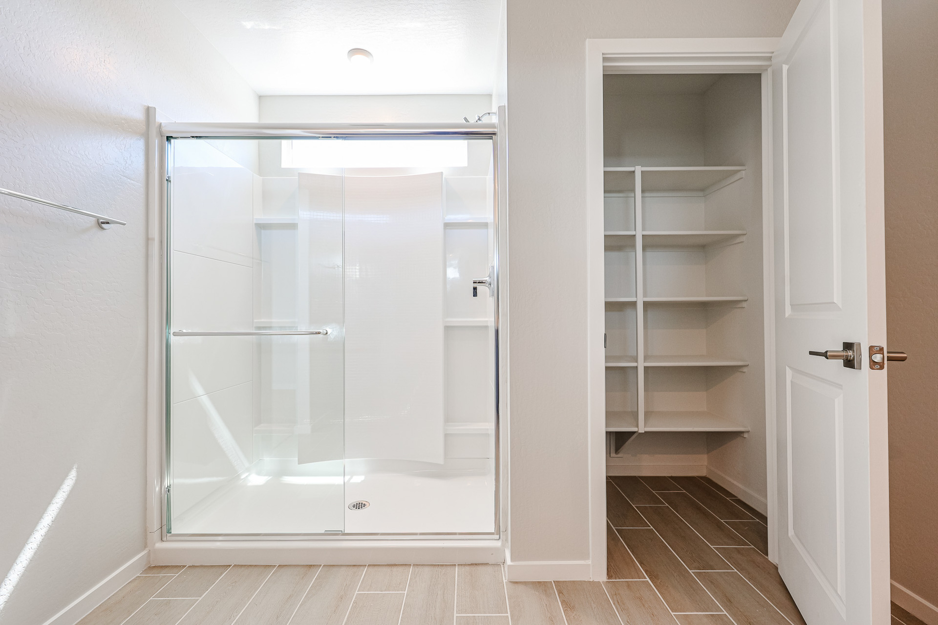 A shower in a room.