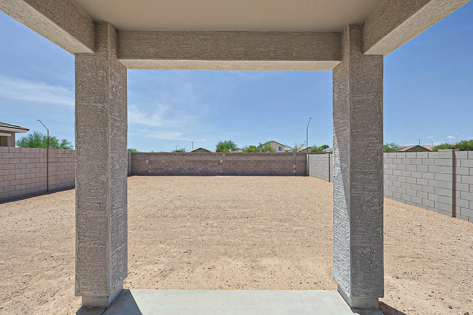 A concrete structure with pillars.