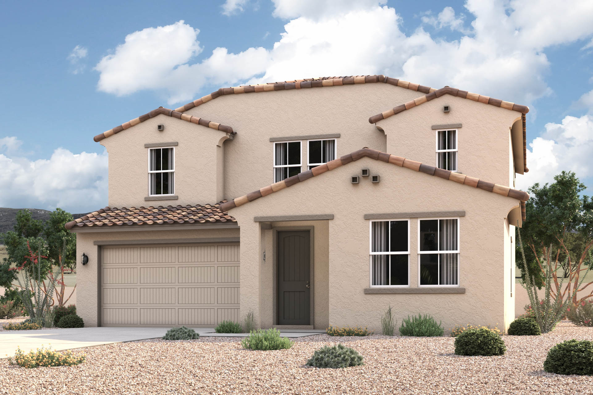 Architectural rendering of 1-story home in Maricopa, AZ with optional 3-Car Garage and USDA Loans available near Amarillo Creek.