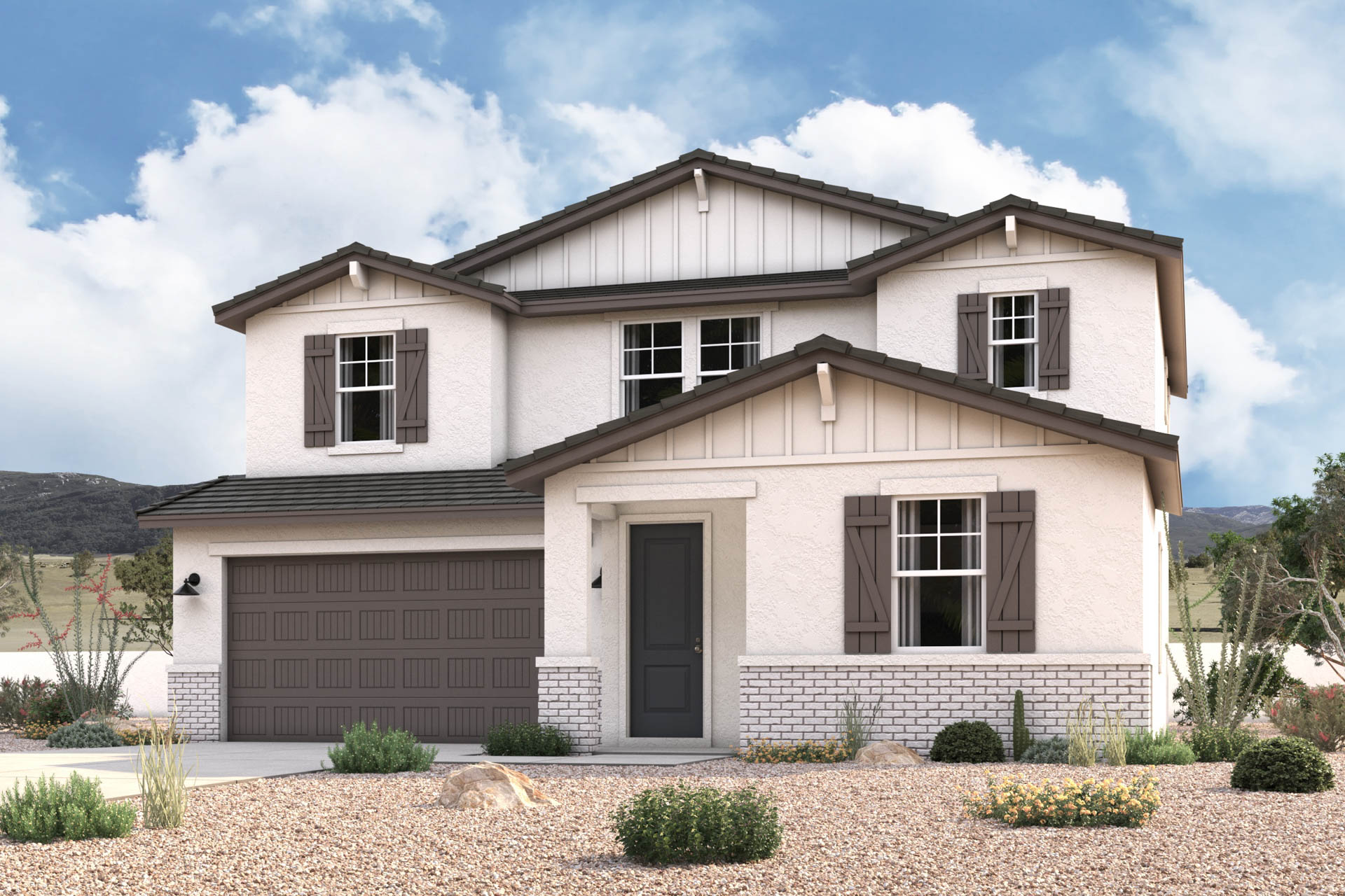 Architectural rendering of 1-story home in Maricopa, AZ with optional 3-Car Garage and USDA Loans available near Amarillo Creek.