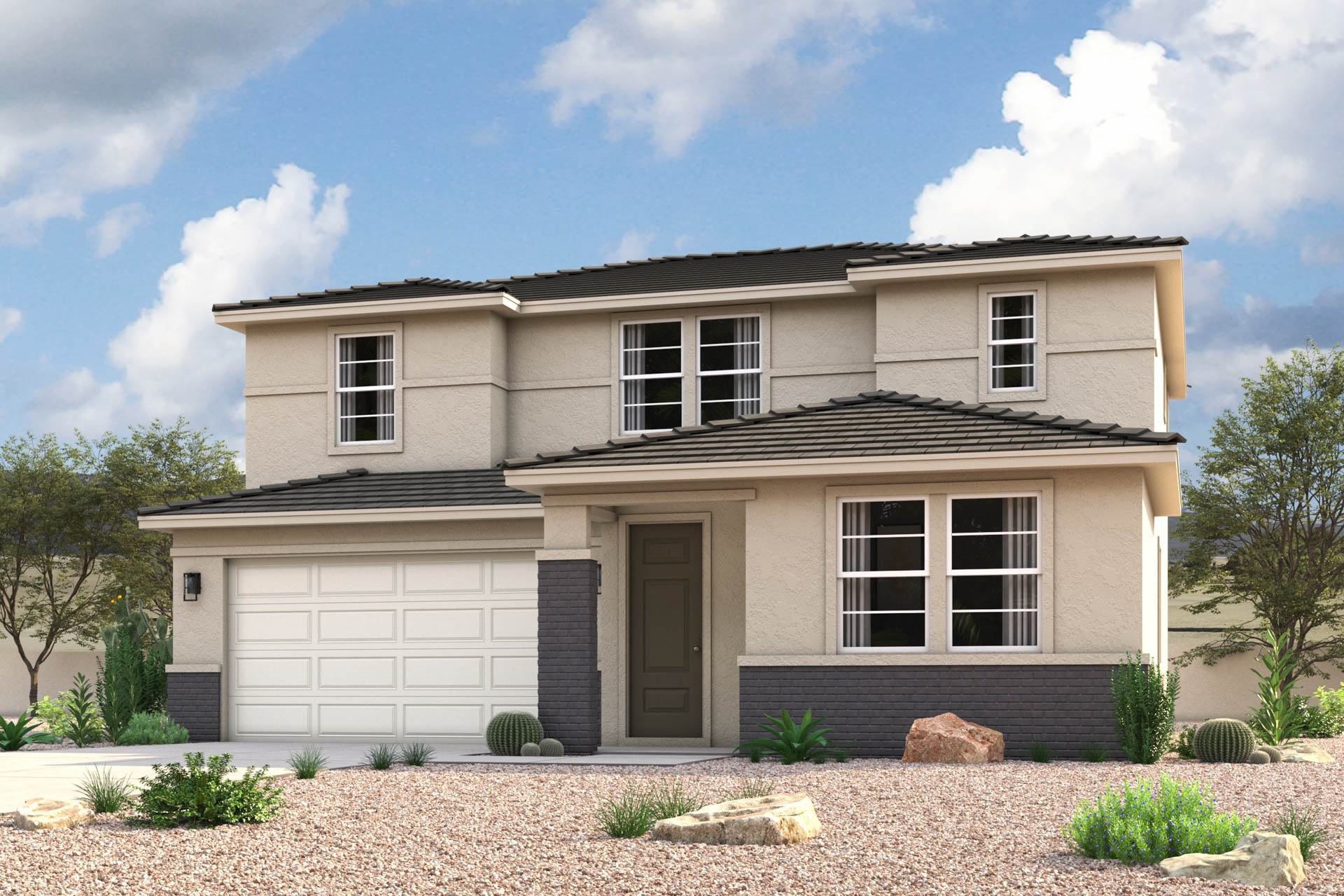 Architectural rendering of 1-story home in Maricopa, AZ with optional 3-Car Garage and USDA Loans available near Amarillo Creek.