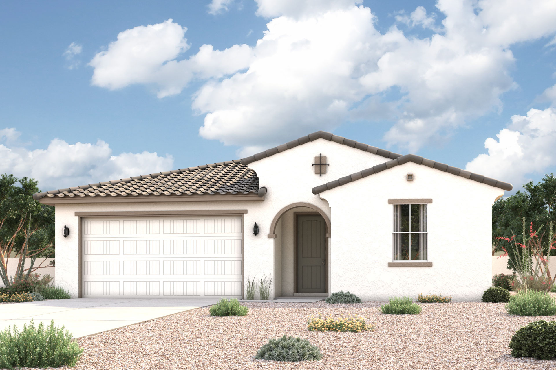Architectural rendering of 1-story home in Maricopa, AZ with optional 3-Car Garage and USDA Loans available near Amarillo Creek.