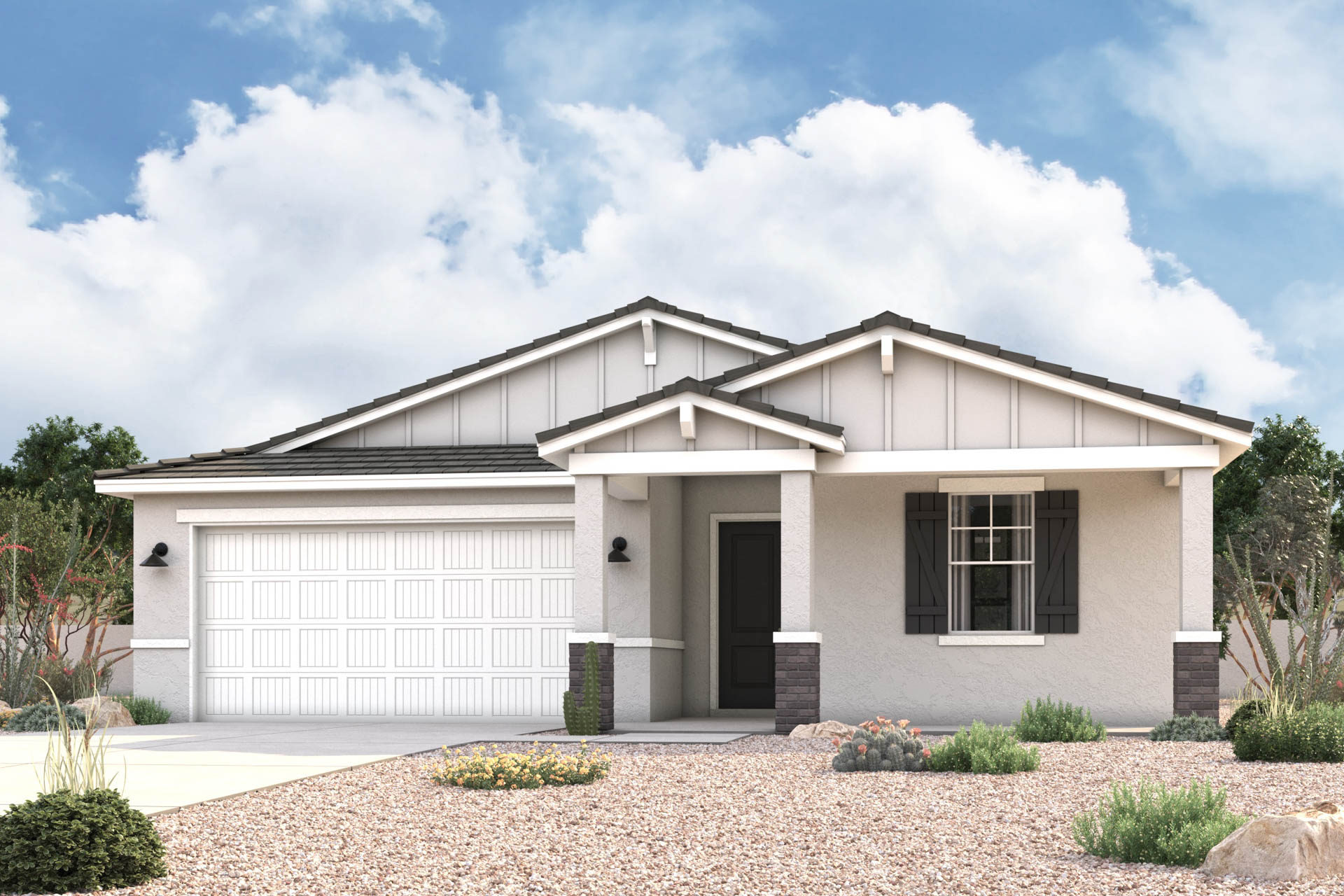 Architectural rendering of 1-story home in Maricopa, AZ with optional 3-Car Garage and USDA Loans available near Amarillo Creek.