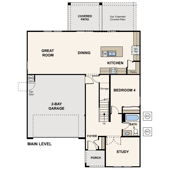Architectural diagram, engineering drawing of 1-story home in Maricopa, AZ with optional 3-Car Garage and USDA Loans available near Amarillo Creek.