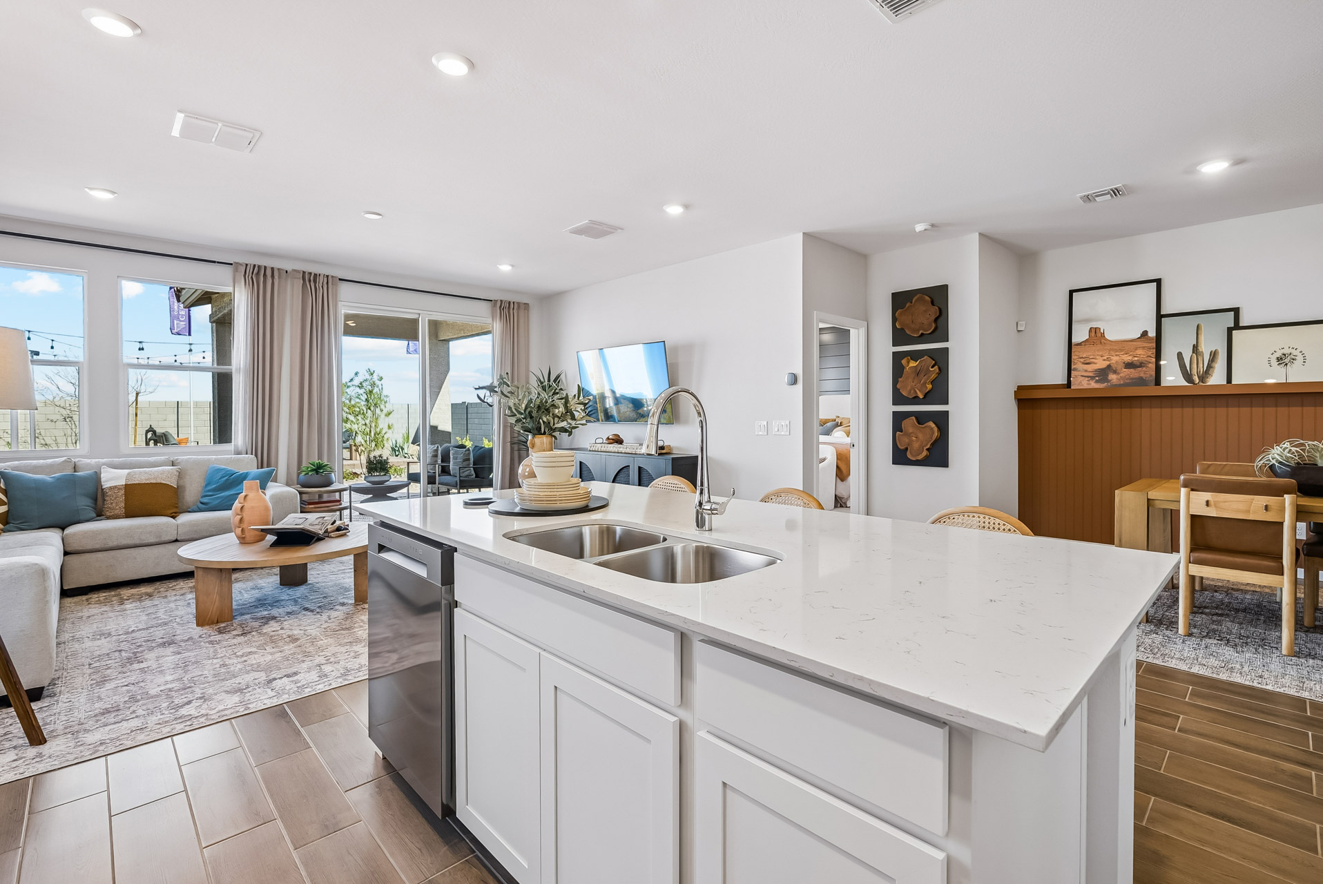 A kitchen with a large island.