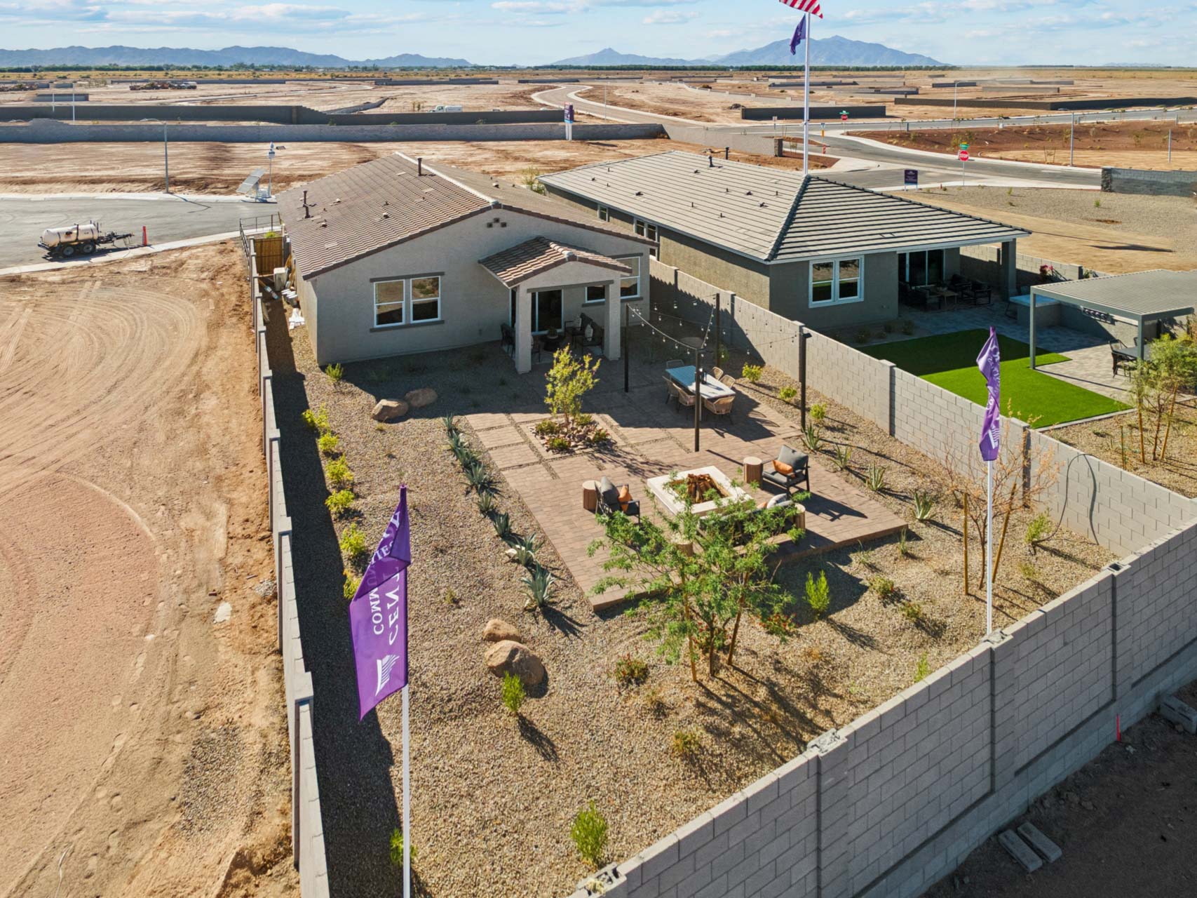 A high angle view of a building.