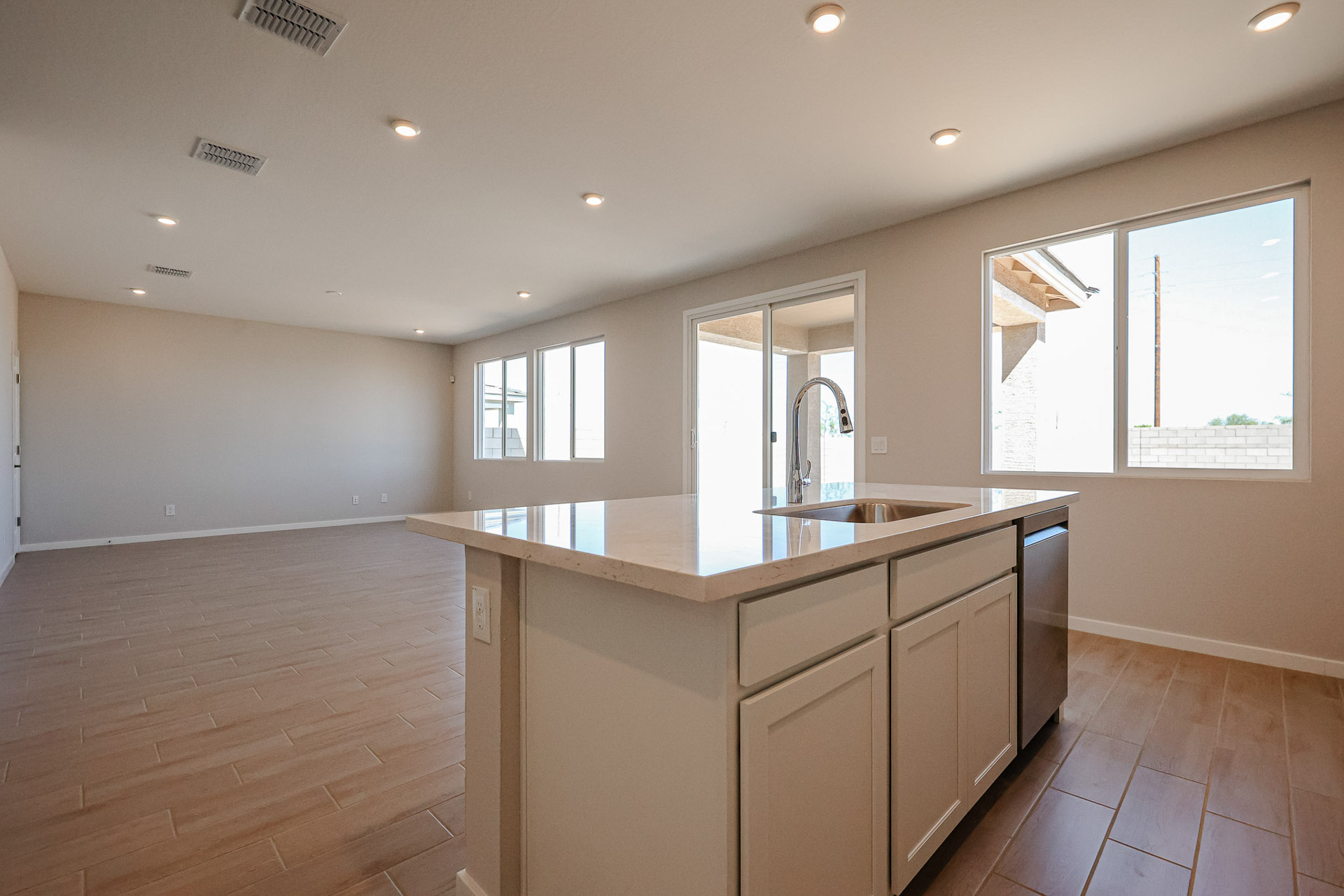 A kitchen with a large island.