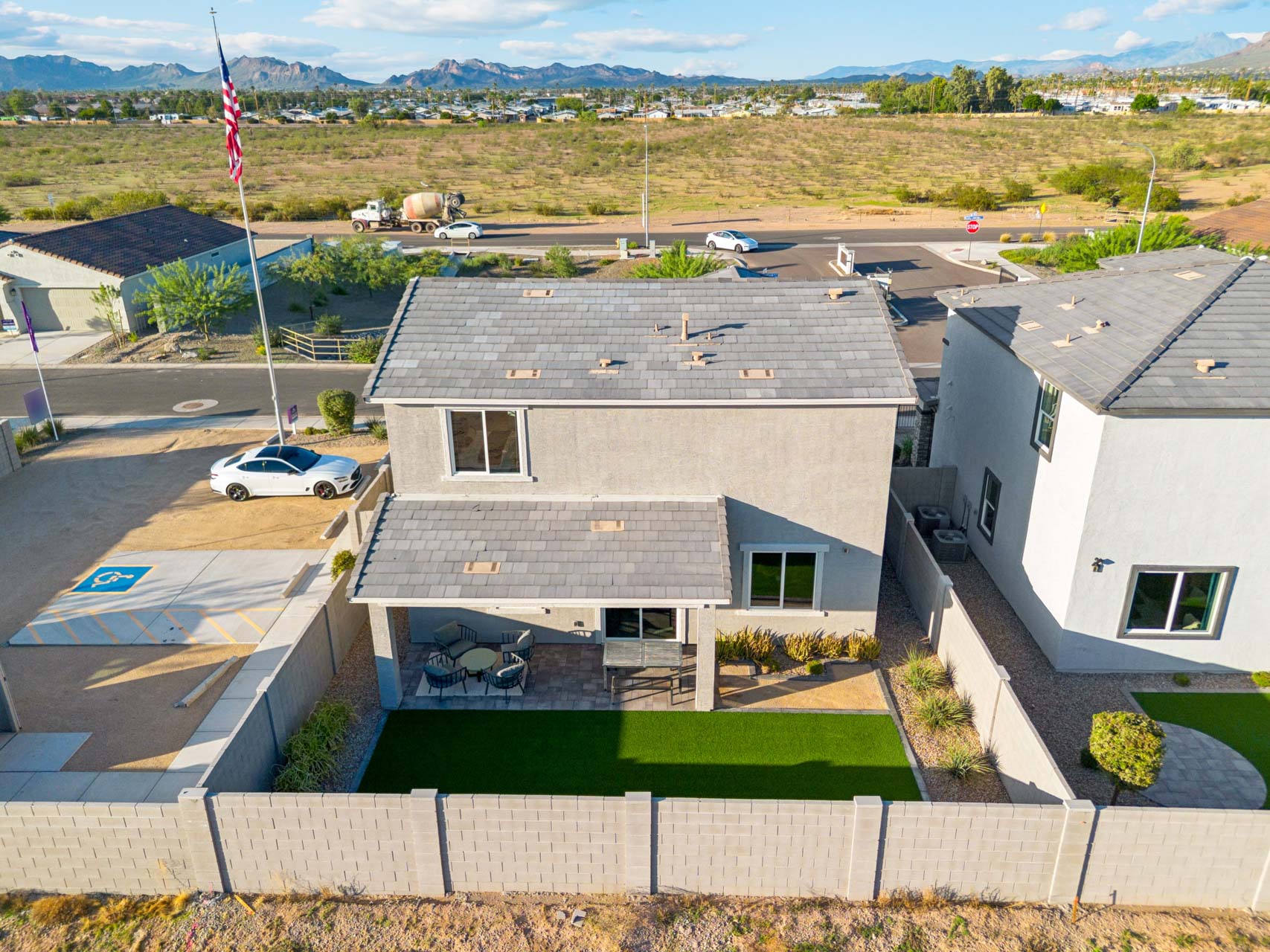 A high angle view of a house.