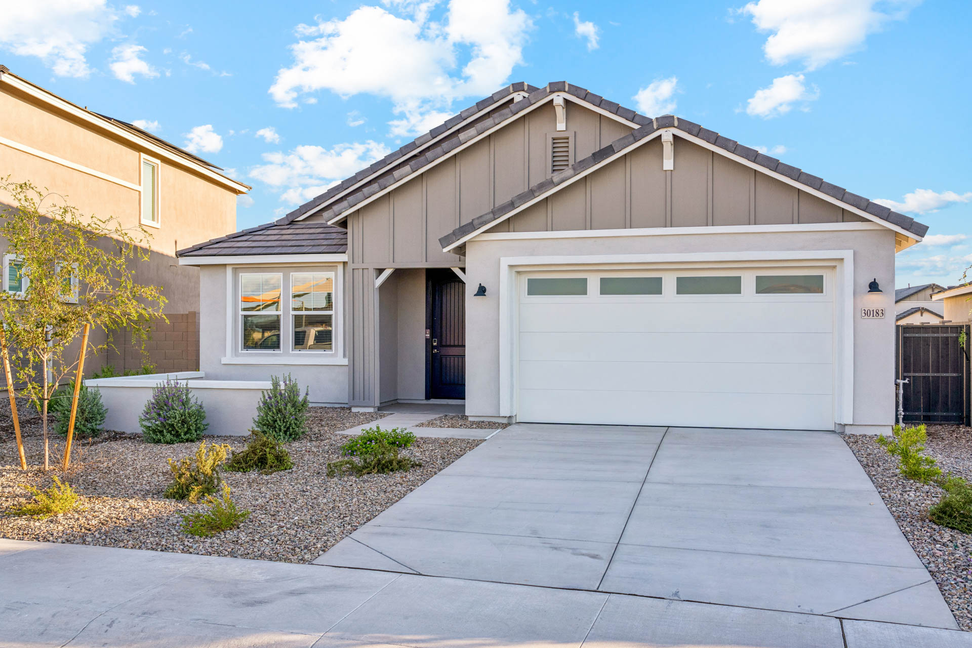 A house with a garage.