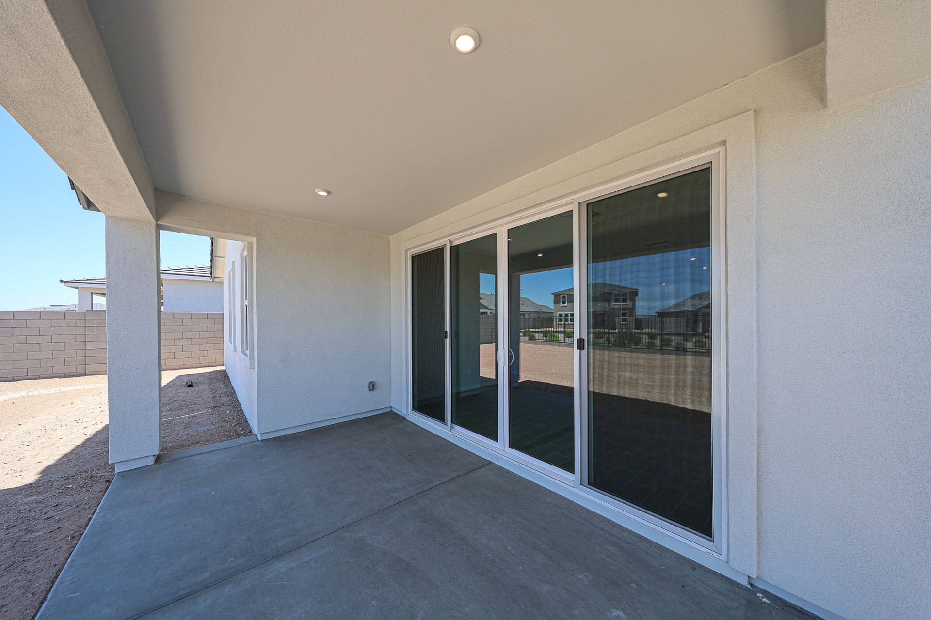 A room with a glass door.