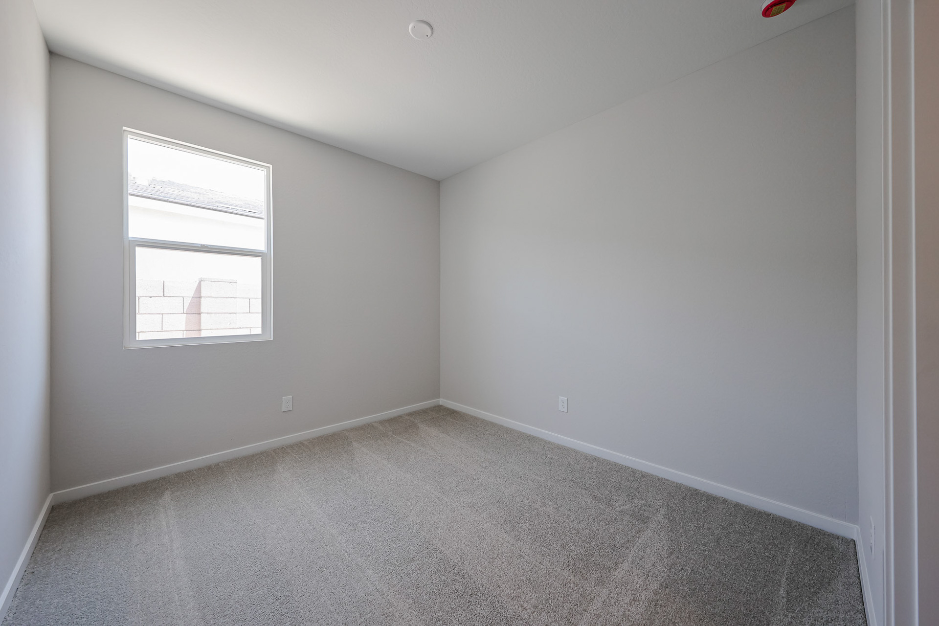 A room with a carpet and a window.