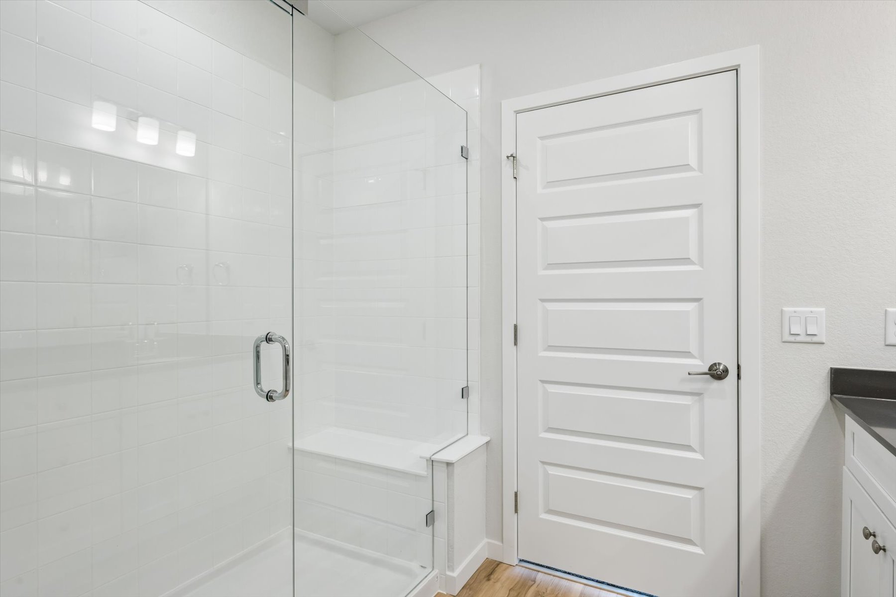 A white door in a room.