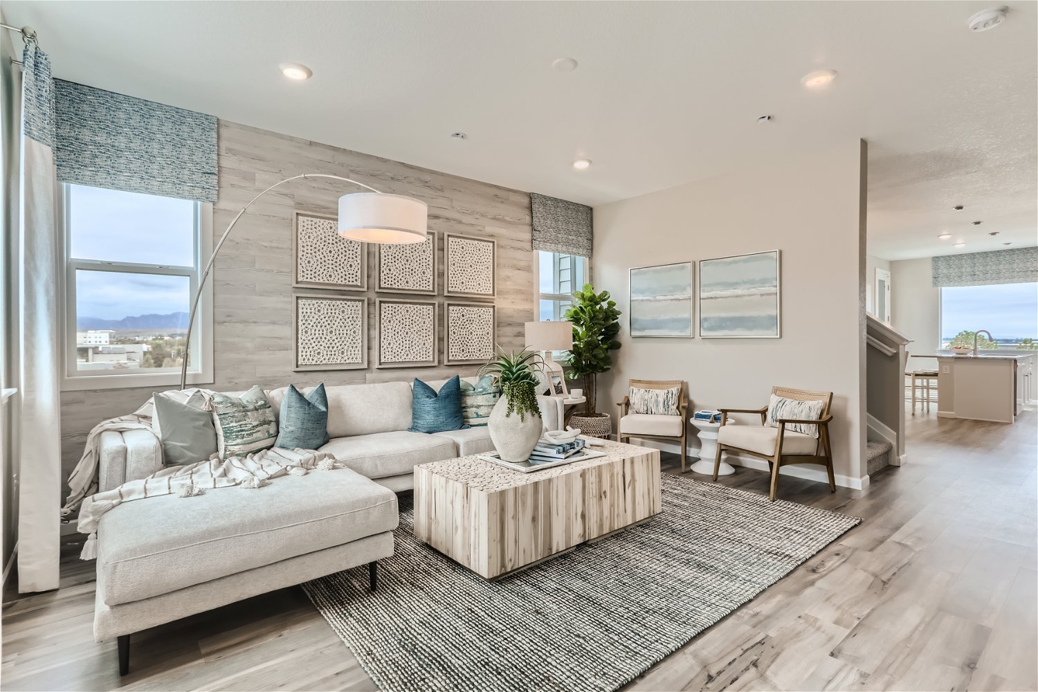 A large room with a bed and a couch.