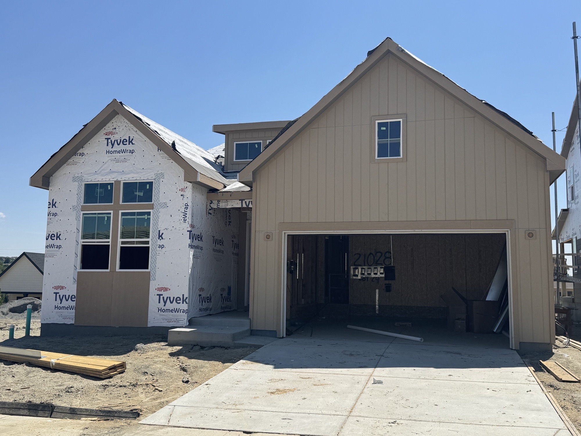 A building with a garage.