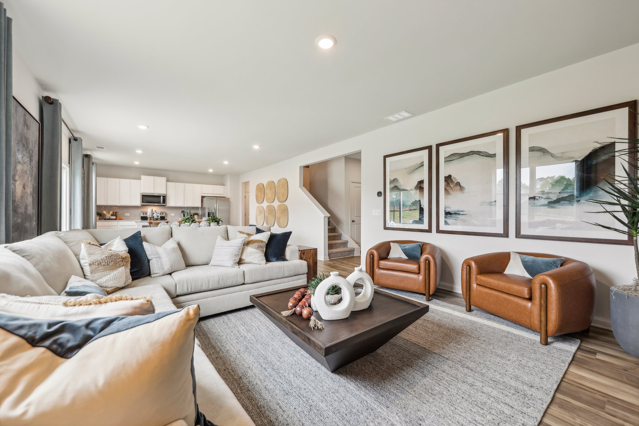 A living room with a large window.