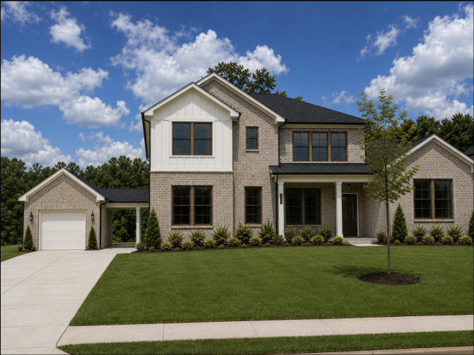 A large house with a lawn.