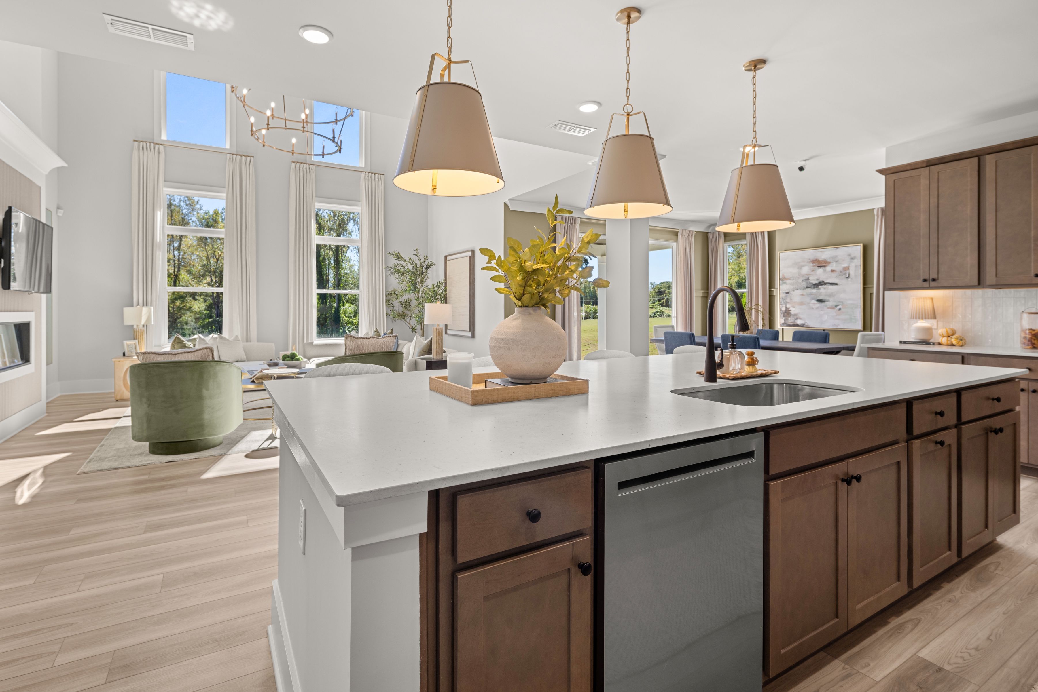 A kitchen with a large island.