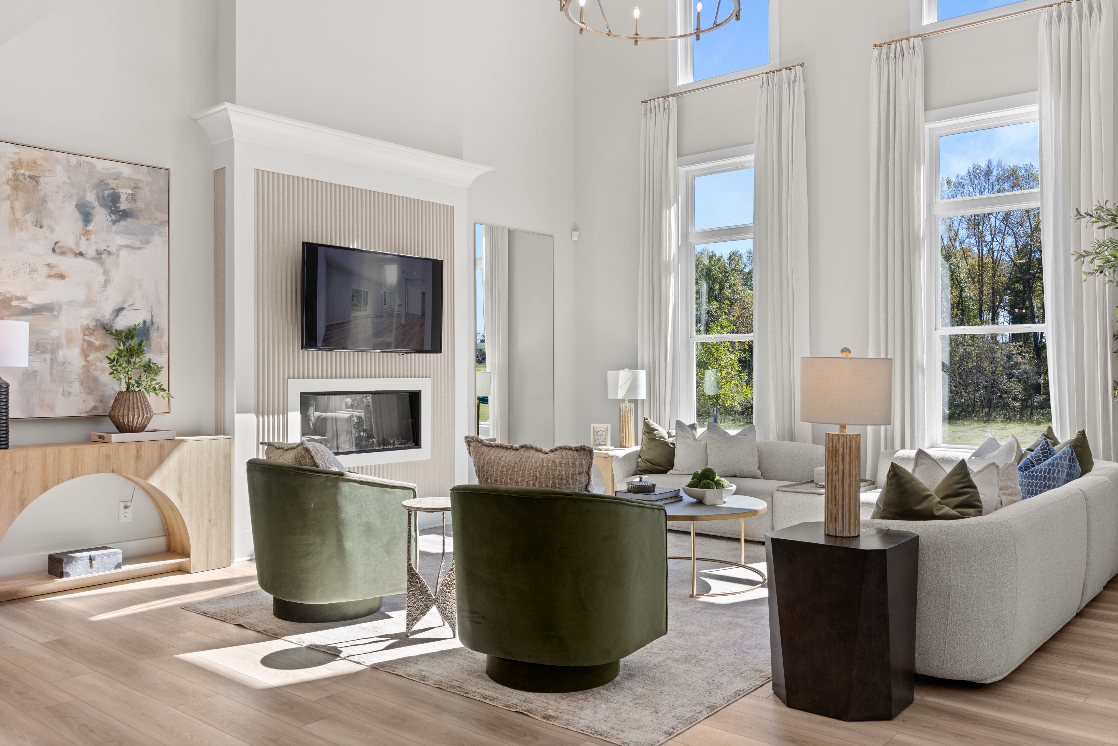 A living room with a large window.