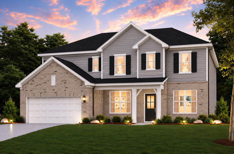 A house with a lawn in front.