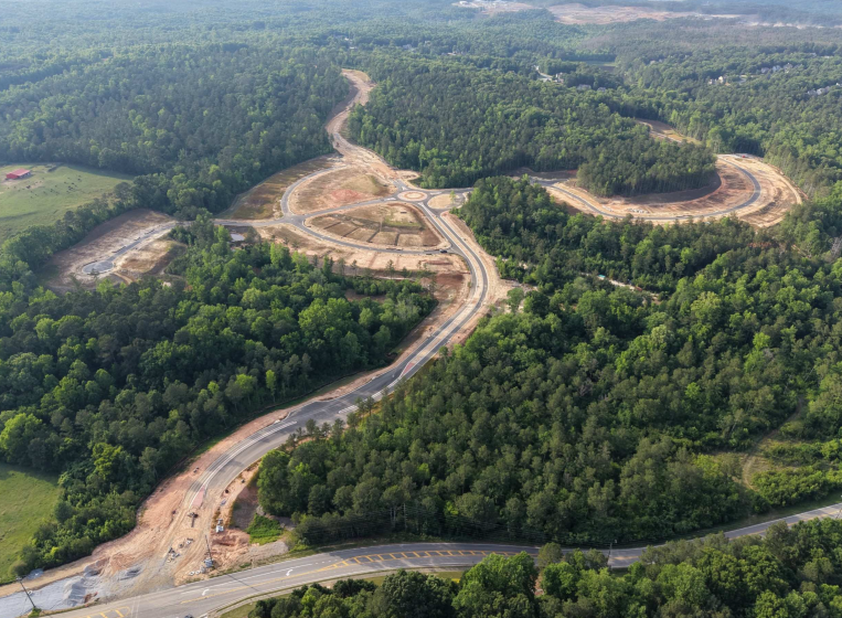 A road with trees and roads.