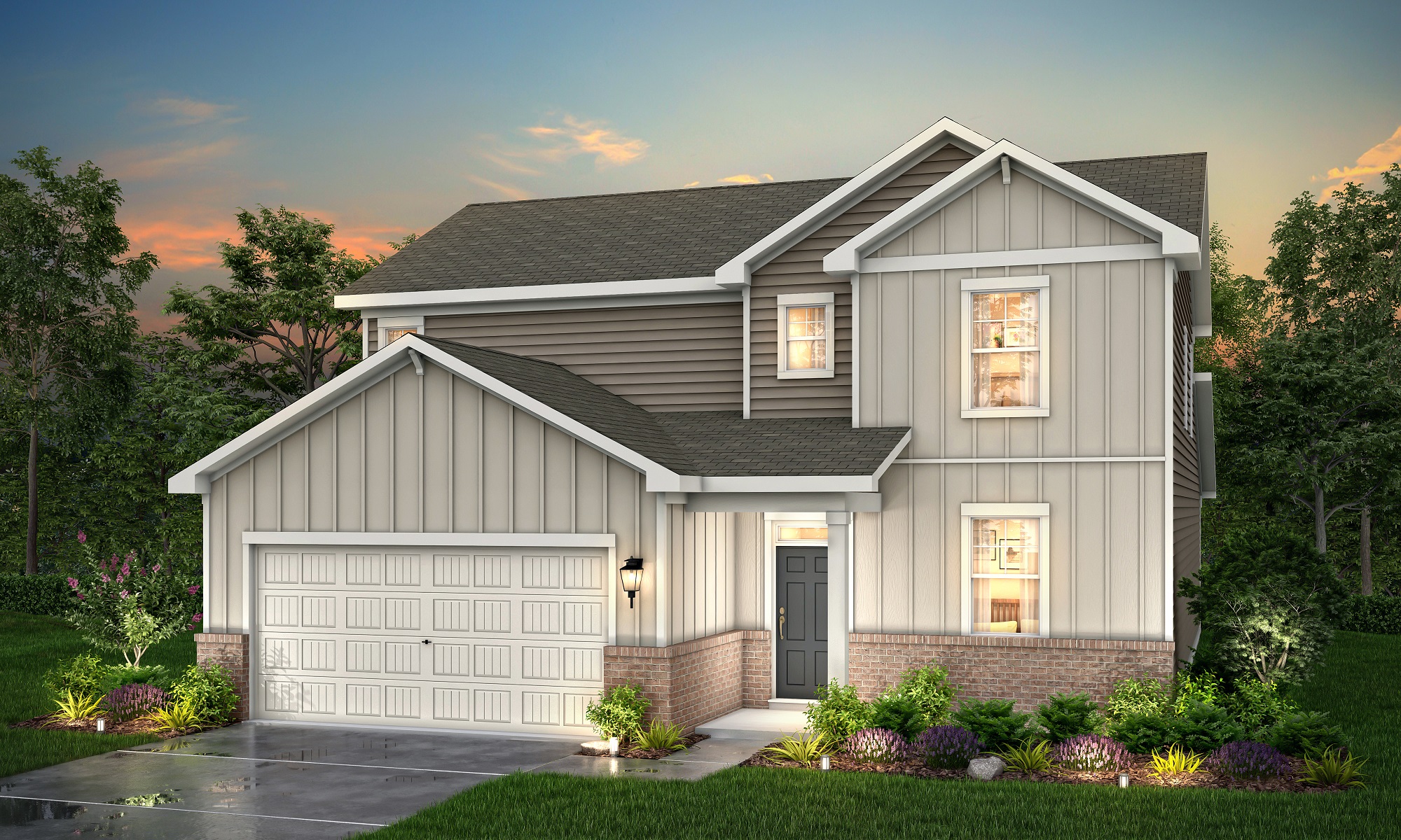 A house with a garage with American Gothic House in the background.