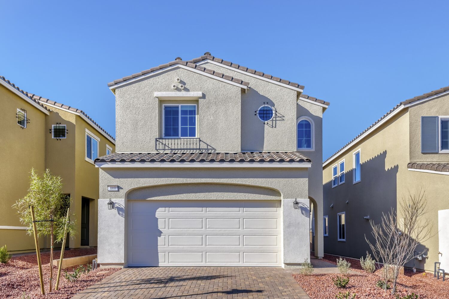 A building with a garage.