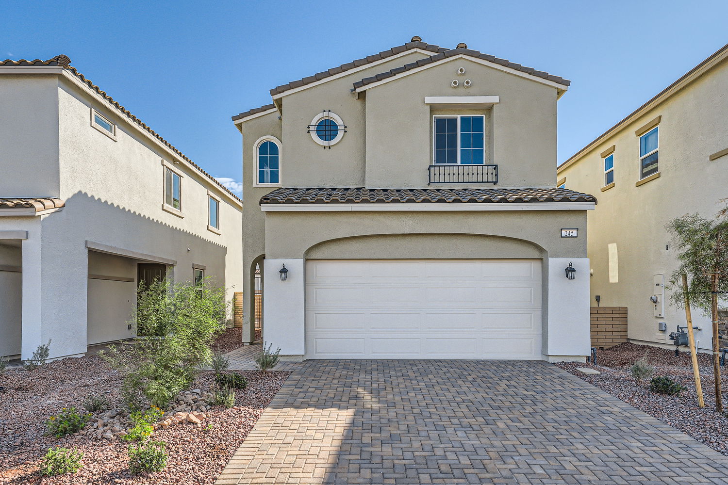 A building with a garage.