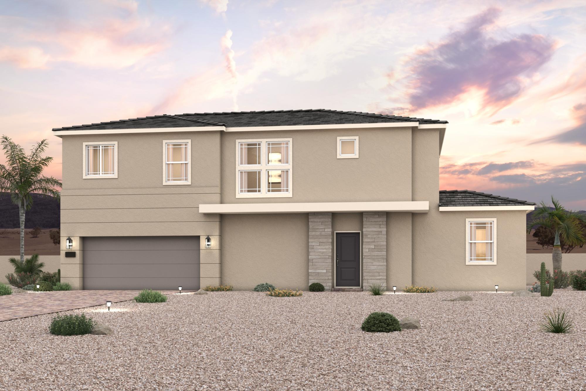 A house with a gravel driveway.