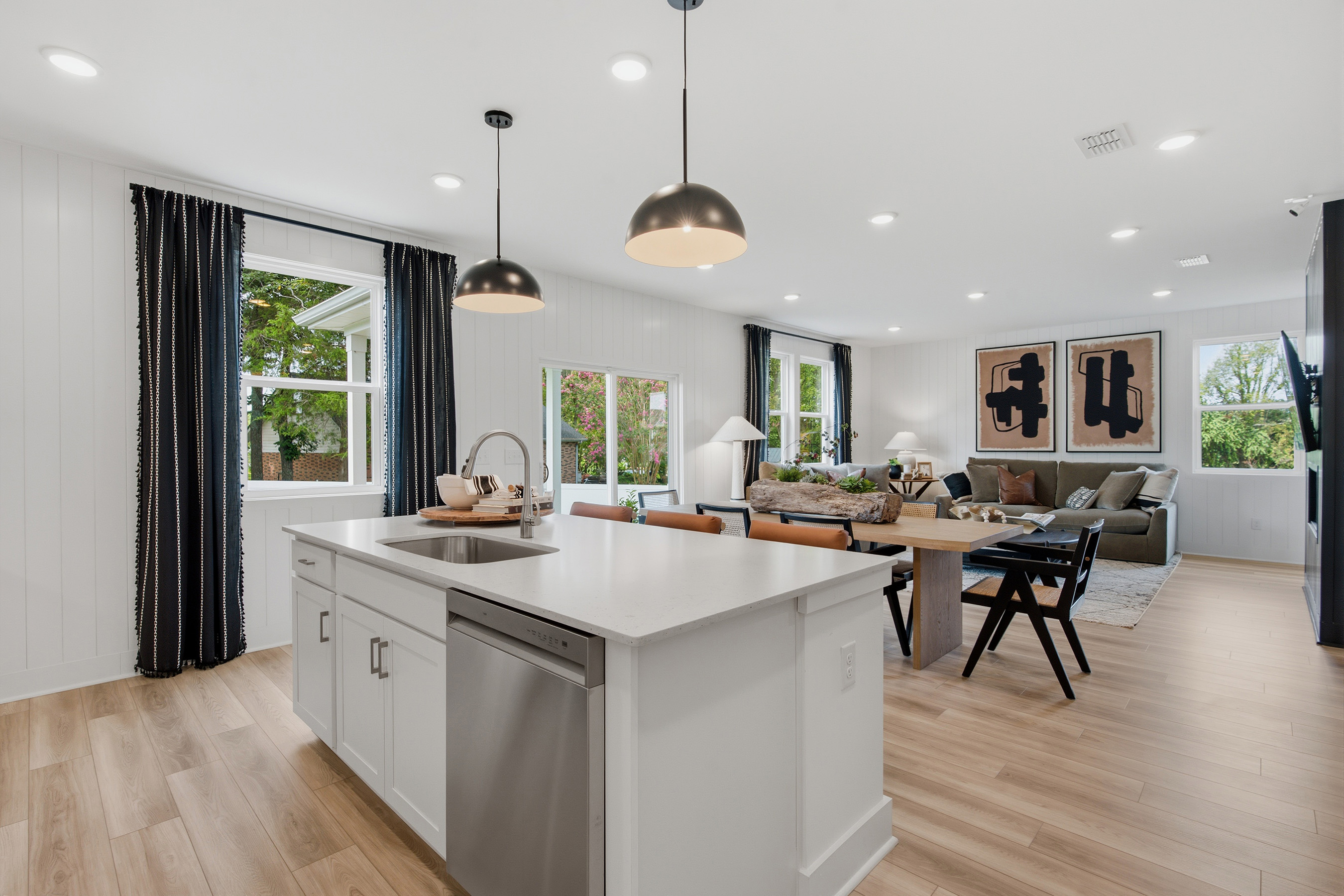 A kitchen with a large island.