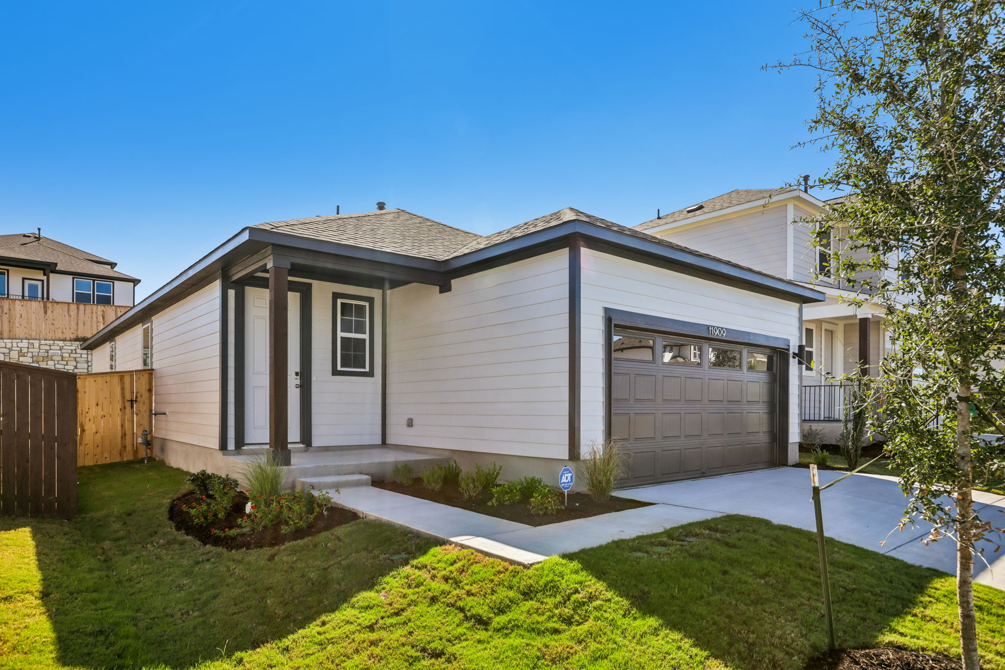 A house with a garage.