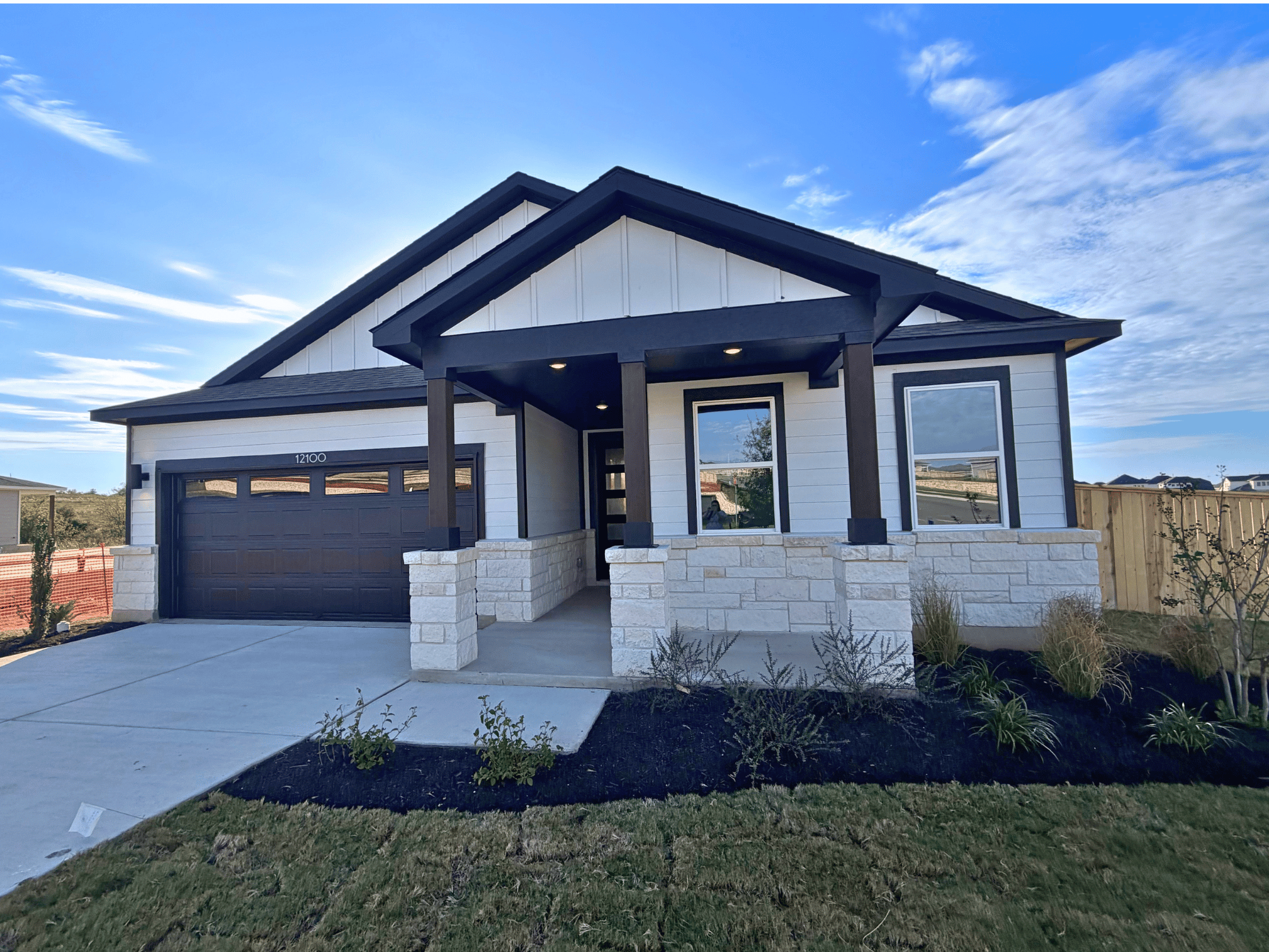 A house with a garage.