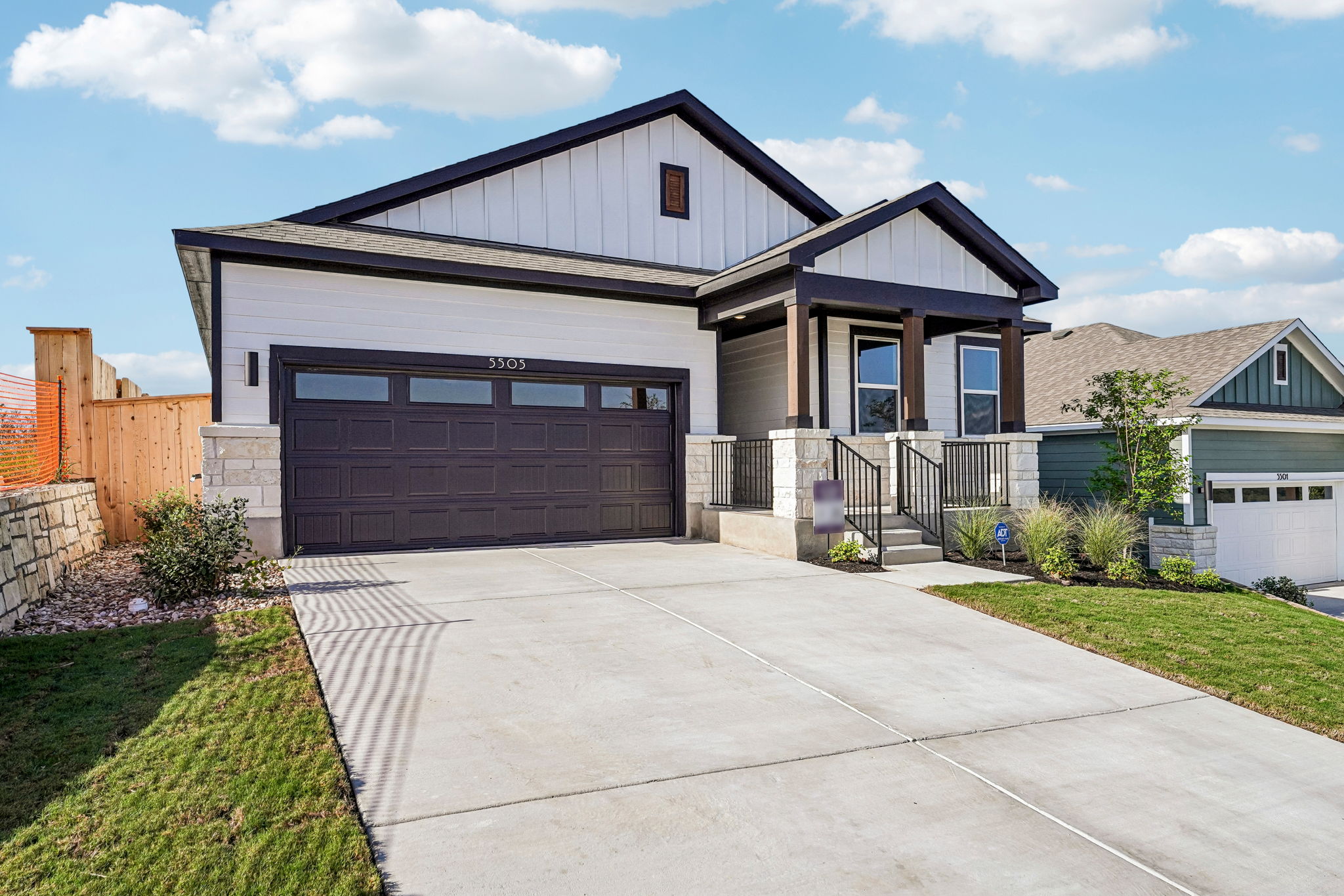 A house with a garage.