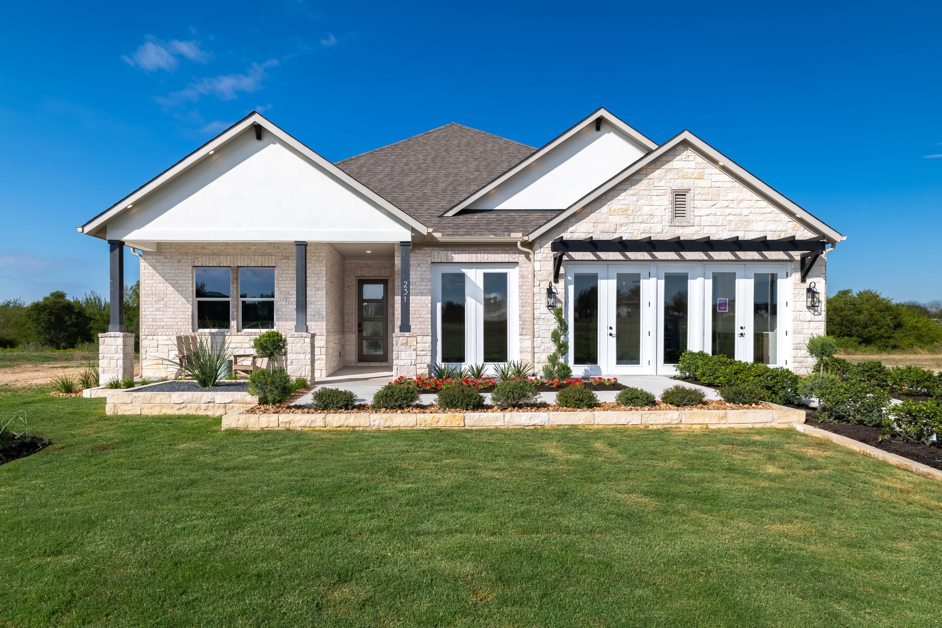 A house with a lawn.