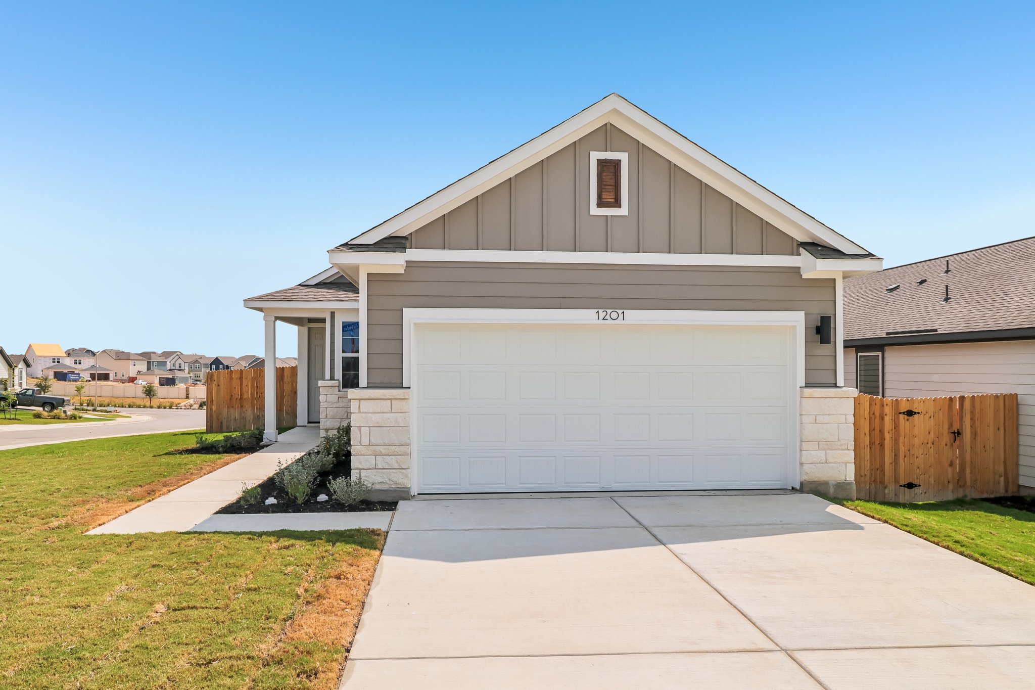 A house with a garage.