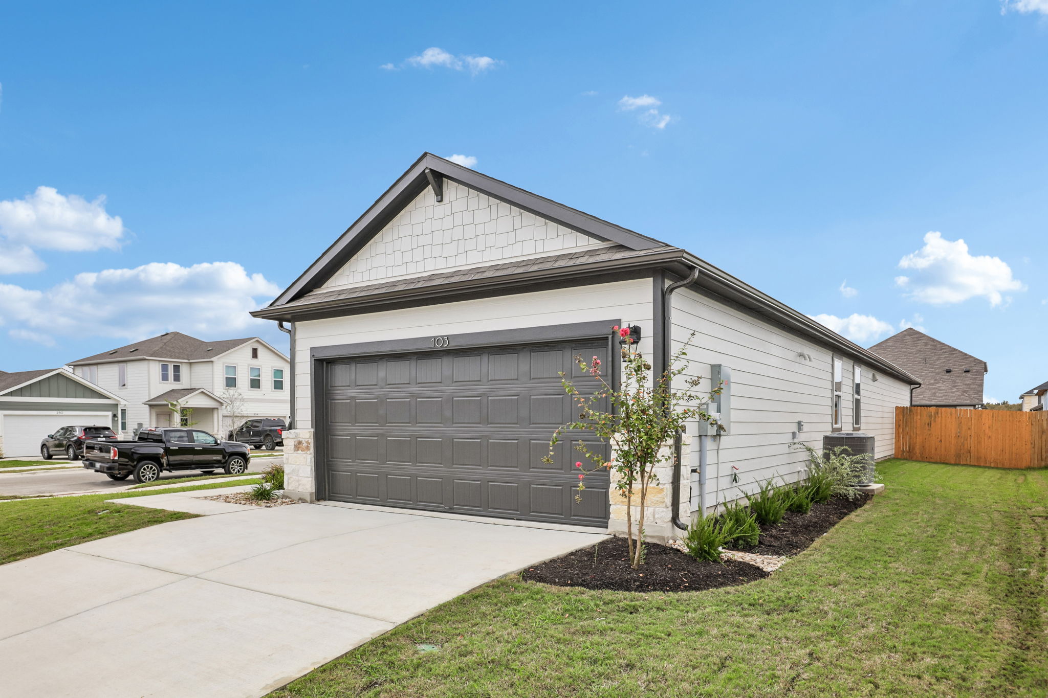 A house with a garage.
